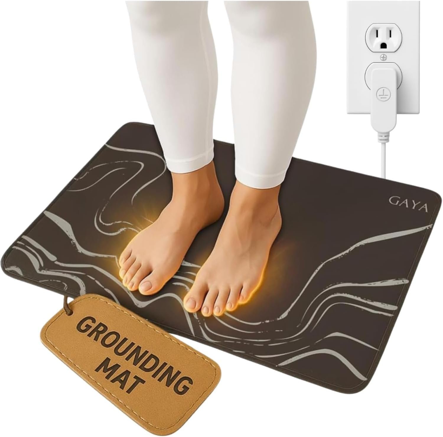 GAYA Grounding Mat for Feet, Sleep Improvement, Back Pain Relief, Muscle Relaxation & Stress, Including 15ft Cord, 100K Ohm Resistor | Conductive Carbon | Earthing Pads for Bed Couch, Desk (24”X16”)