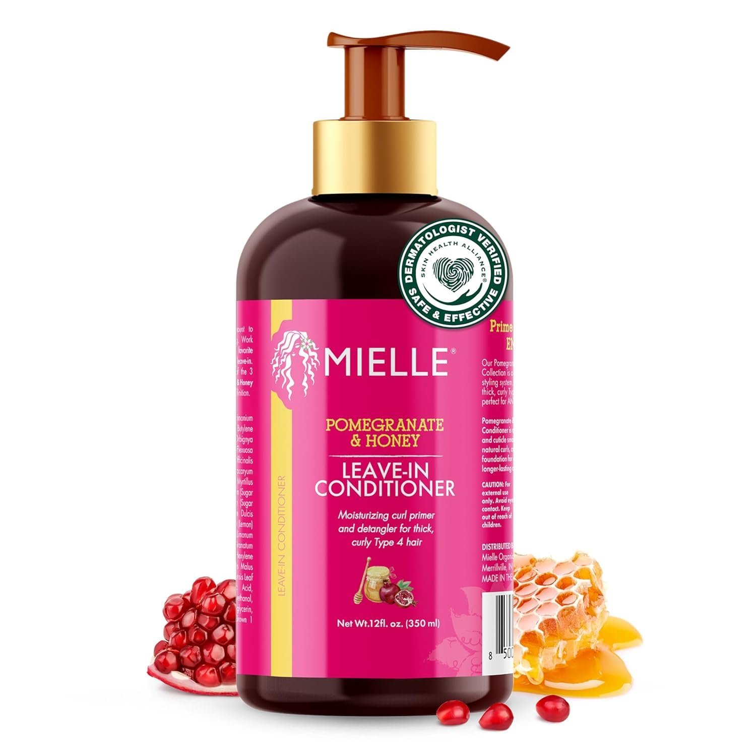Mielle Organics Pomegranate & Honey Leave-In Conditioner for Curly Hair – Moisturizing Detangler & Curly Hair Treatment to Help Repair Damage, Prevent Frizz & Improve Shine, 12 Fl Oz