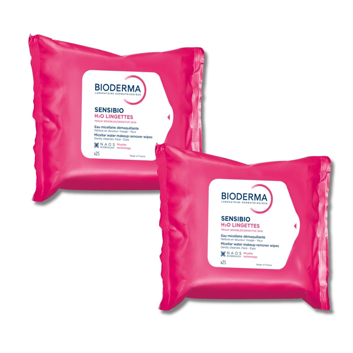 Bioderma – Sensibio H2O Wipes – Cleansing and Makeup Removing – Skin Soothing – for Sensitive Skin – 25 Wipes