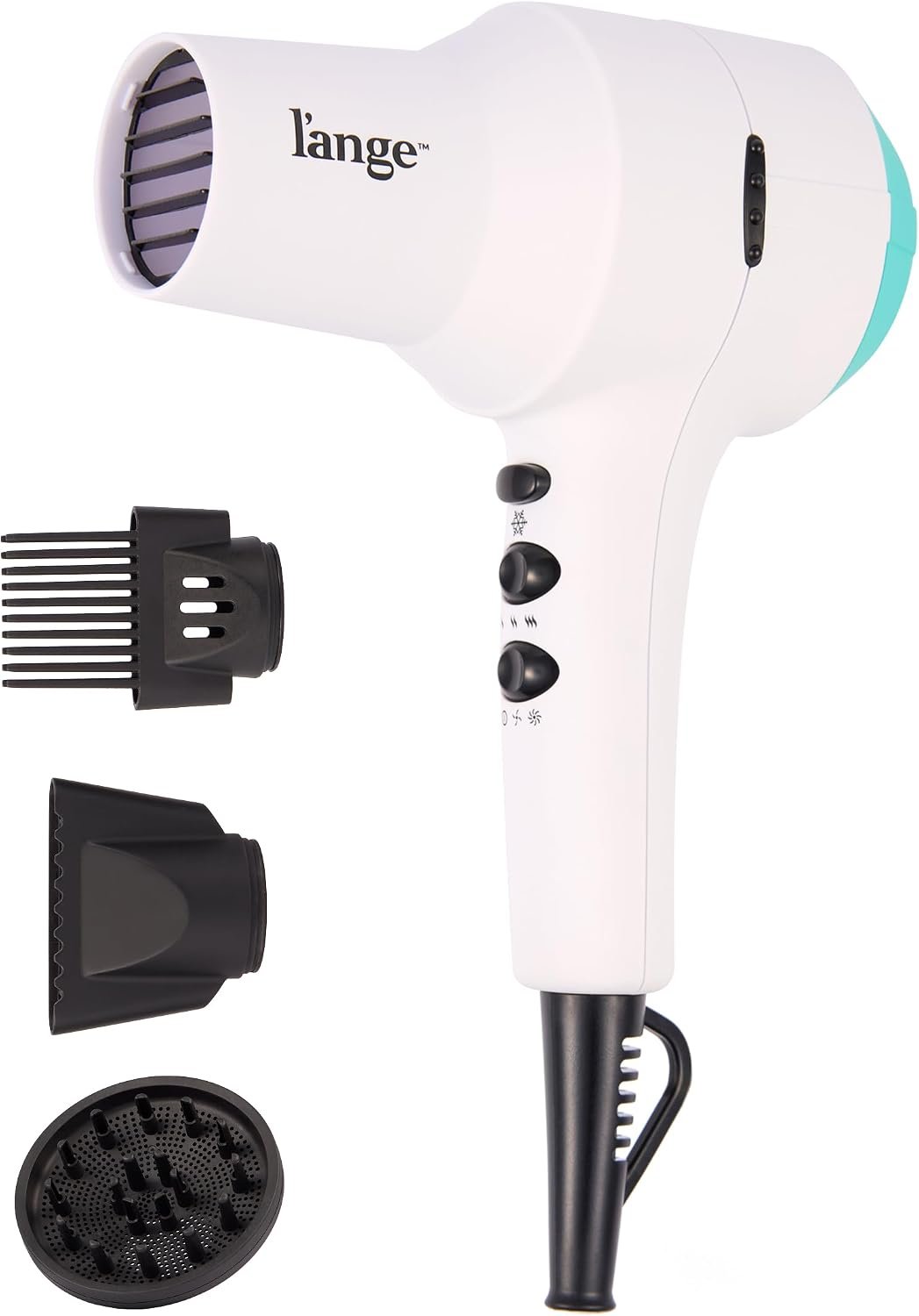 L’ANGE HAIR PowerStyle Turbo Ionic Hair Dryer | 1875 Watt Professional Blow Dryer with Diffuser & Concentrator | Multiple Heat & Speed Settings for Fast Drying | Salon-Grade Styling Tools, White