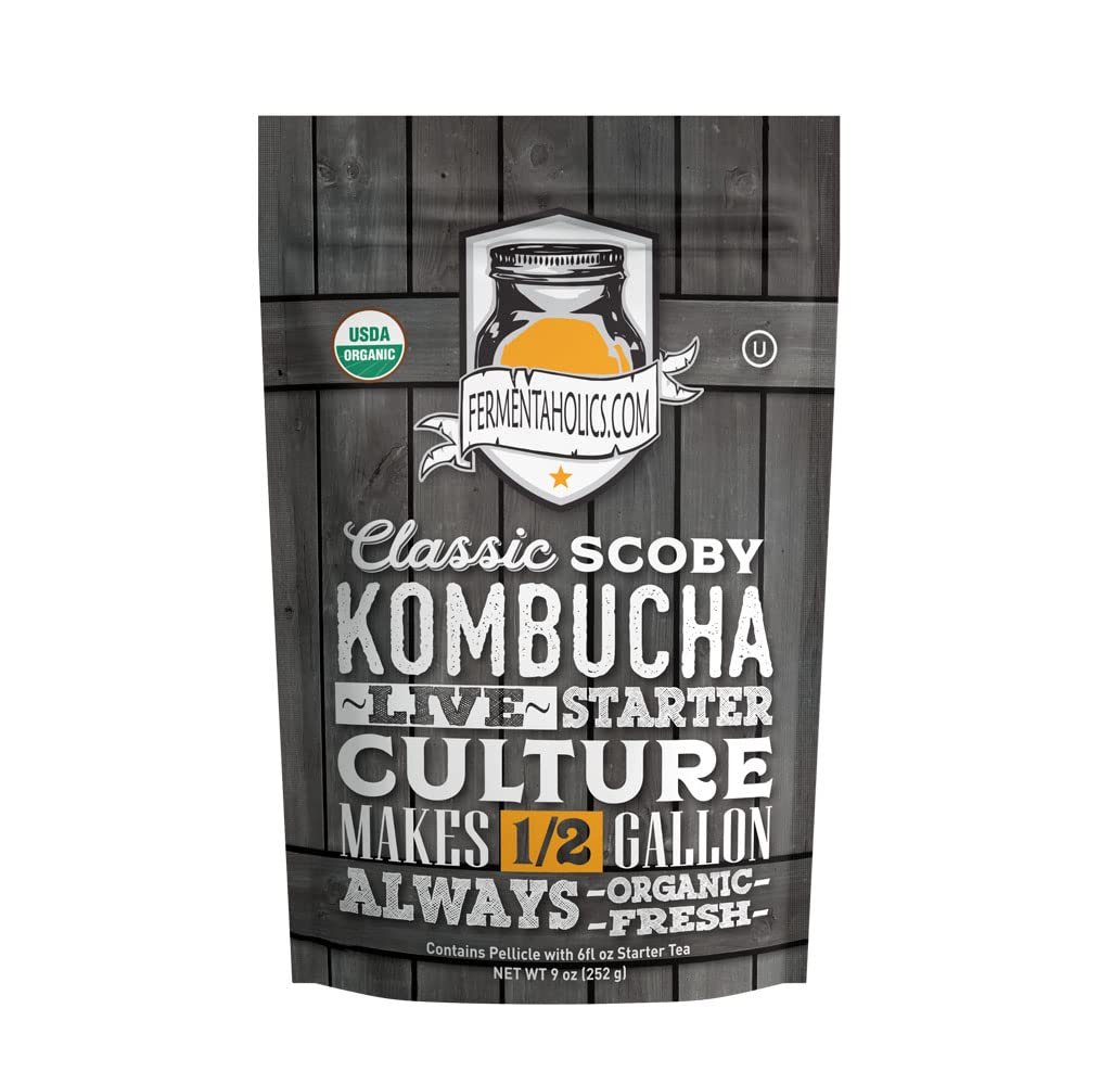 Fermentaholics Kombucha SCOBY – Live Starter Culture – Start A Half Gallon Batch – Six Ounces Of Strong Mature Starter Tea – Brew Your Own Kombucha