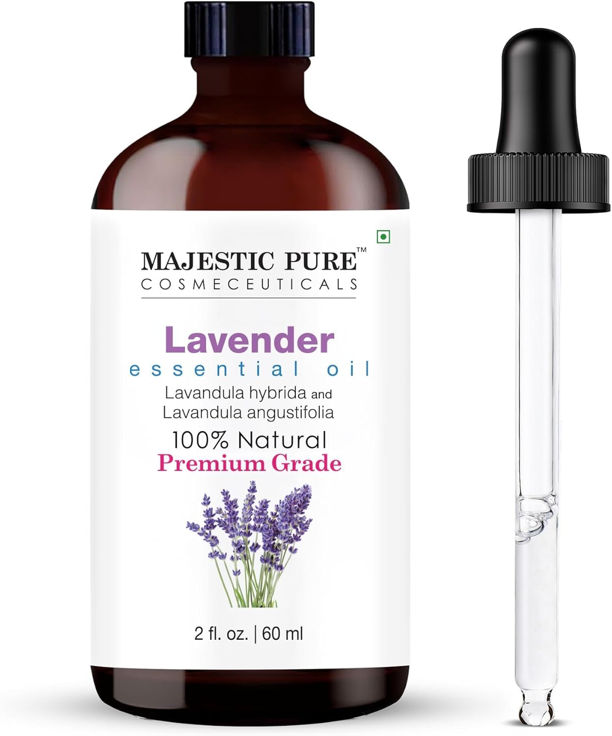 Majestic Pure Essential Oil with Glass Dropper – 100% Pure and Natural – Essential Oils for Diffuser, Aromatherapy, Soap and Candle Making, Lavender Essential Oil, Lavender Oil, 2 Fl Oz