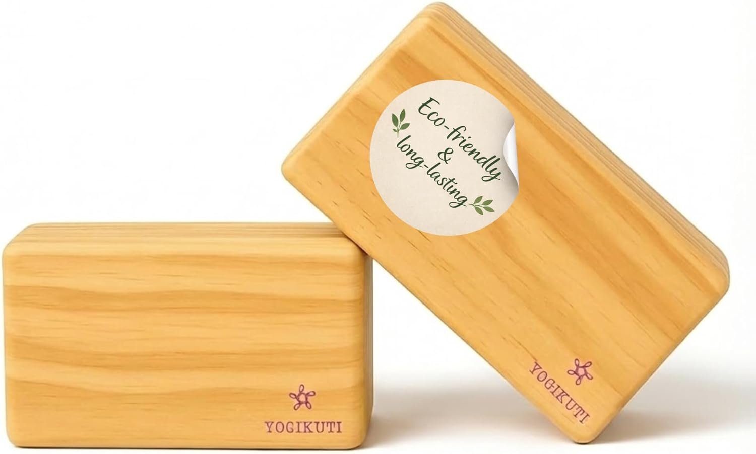 Yogikuti Solid Wooden Yoga Blocks Set of 2 | Premium Pine Wood Iyengar Yoga Blocks | Solid, Durable & Smooth Rounded Edges | Wooden Yoga Props for Stretching, Balance, Alignment & Home Studio Practice