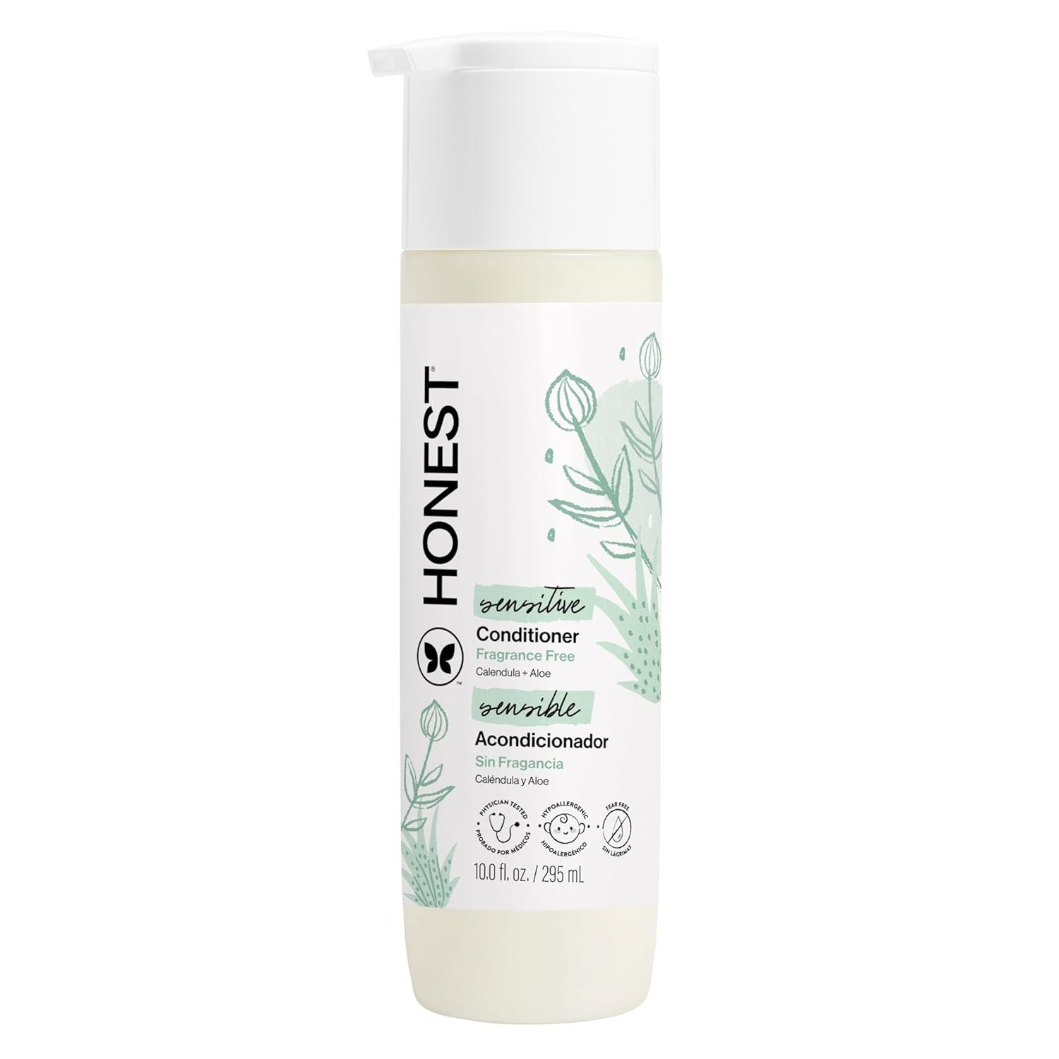The Honest Company Silicone-Free Conditioner, Gentle, Hypoallergenic, Naturally Derived Ingredients, Fragrance-Free for Sensitive Skin, 10 fl oz