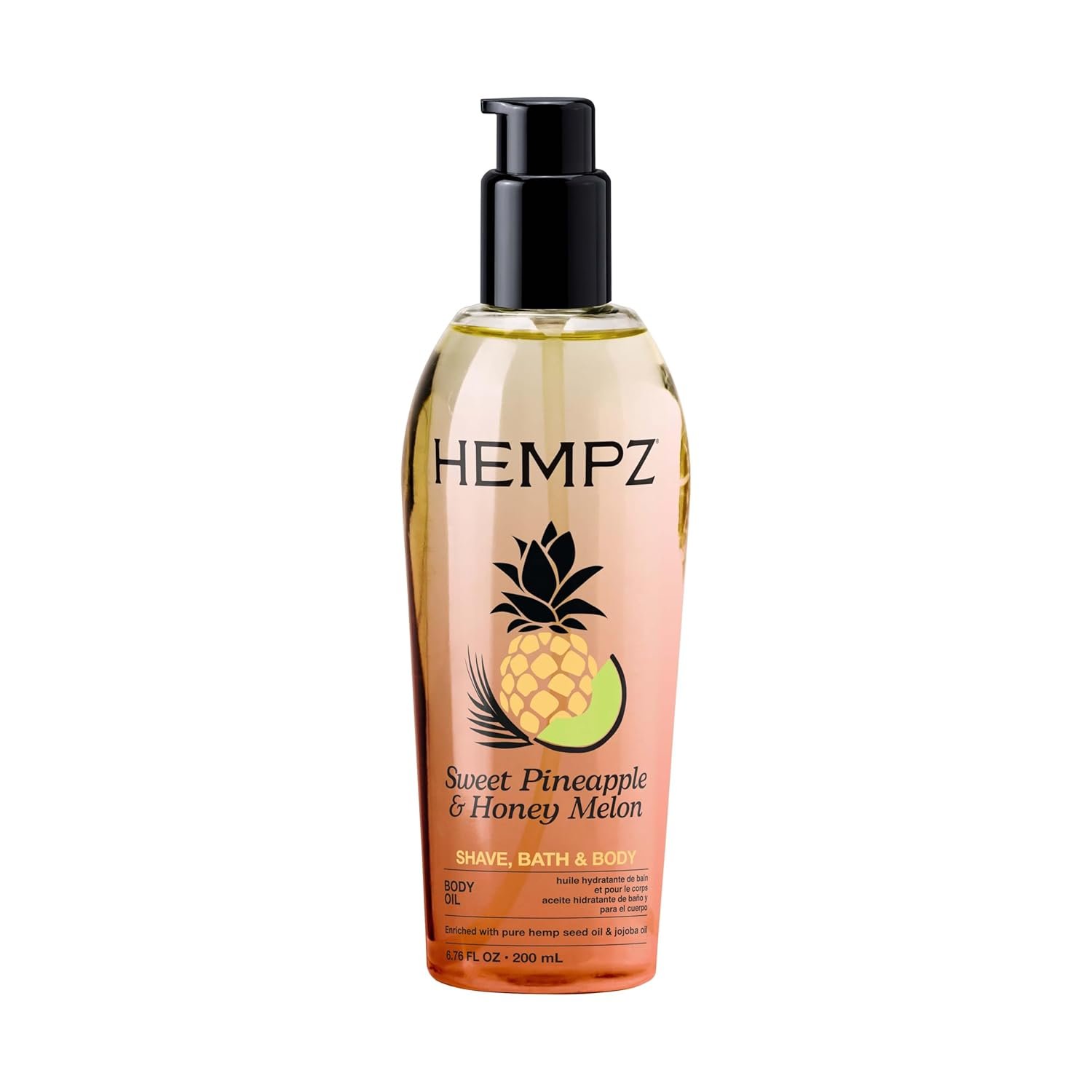 Hempz Sweet Pineapple & Honey Melon Herbal Hydrating Multi-Purpose Body Oil for Body – Moisturizing Bath, Shower, or Shaving Oil for Dry or Sensitive Skin for Women & Men, 6.76 Oz
