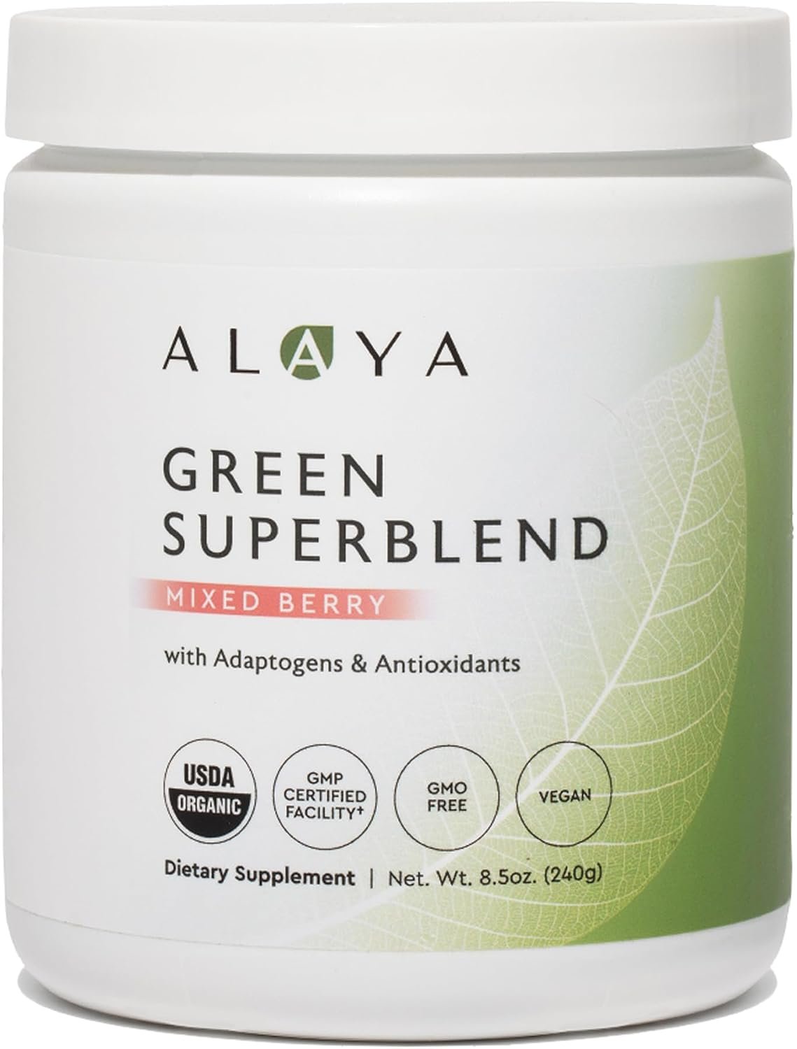 Alaya Organic Super Greens Powder – Superfood Blend with Spirulina, Chlorella, Probiotics, Digestive Enzymes, Adaptogens & Fiber – Vegan, USDA Organic, Non-GMO, 30 Servings, Mixed Berry