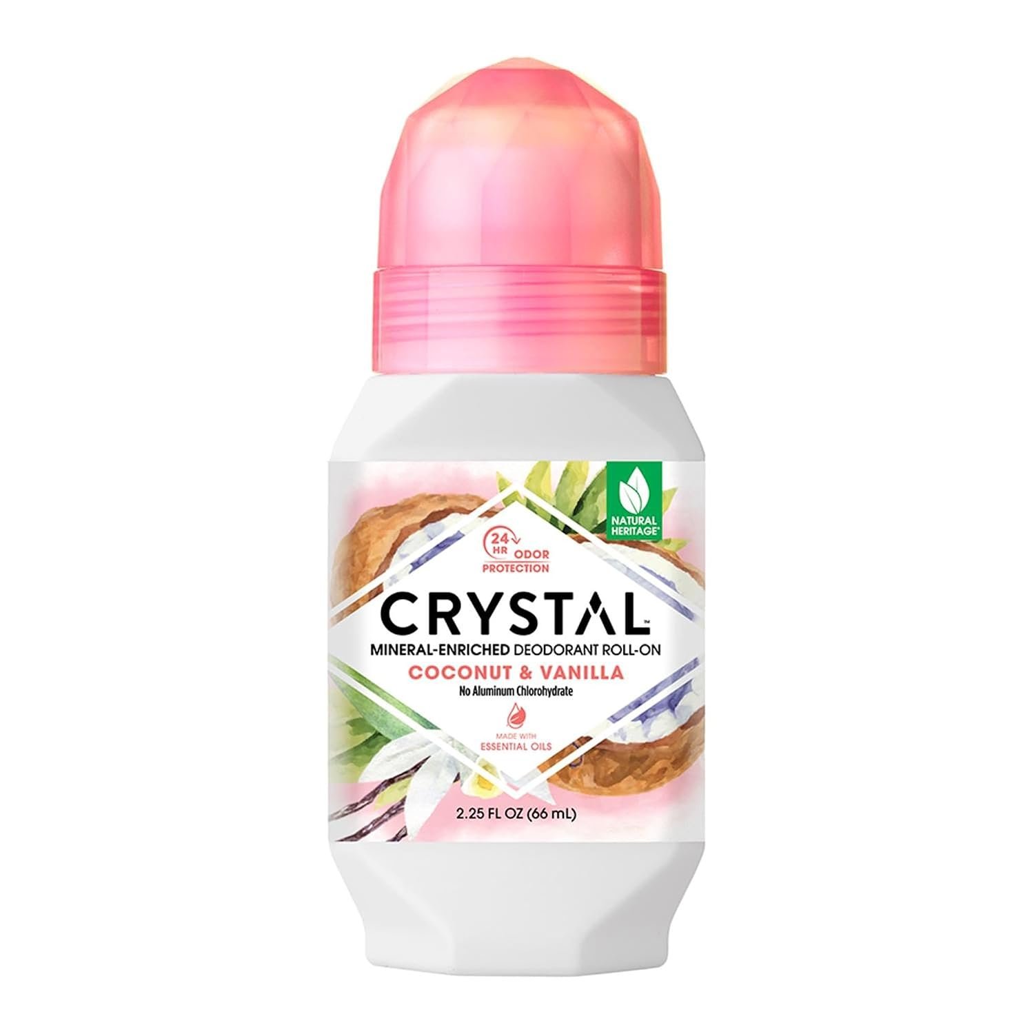 CRYSTAL Mineral Deodorant Coconut Vanilla Roll-On Body Deodorant With 24-Hour Odor Protection, Paraben Free, 2.25 FL OZ (Packaging May Vary) (2.25 Fl Oz/66ml)