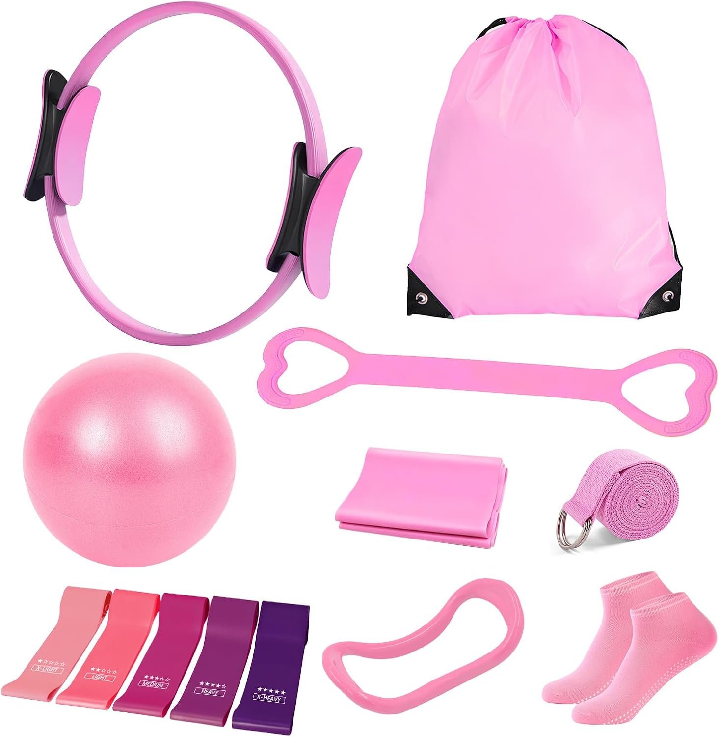Pilates Kit for Women, Pilates Equipment with 13” Magic Circle, Pilates Ring and Ball Set with 5 Strength Bands, Hip Thrust Belt, Compact Workout Set at Home
