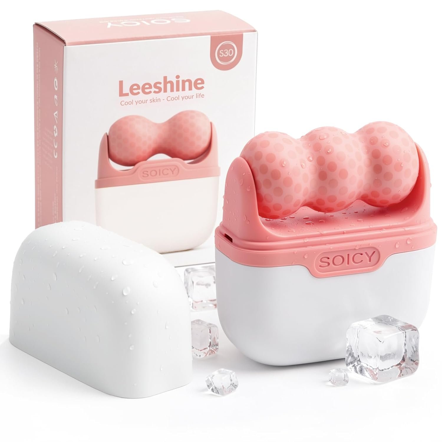Leeshine Ice Roller Set for Face and Eyes – Facial Skin Care Tools with 2 Cold Therapy Face Roller and Premium Travel Case, Self Care Gift for Men Women (Pink)