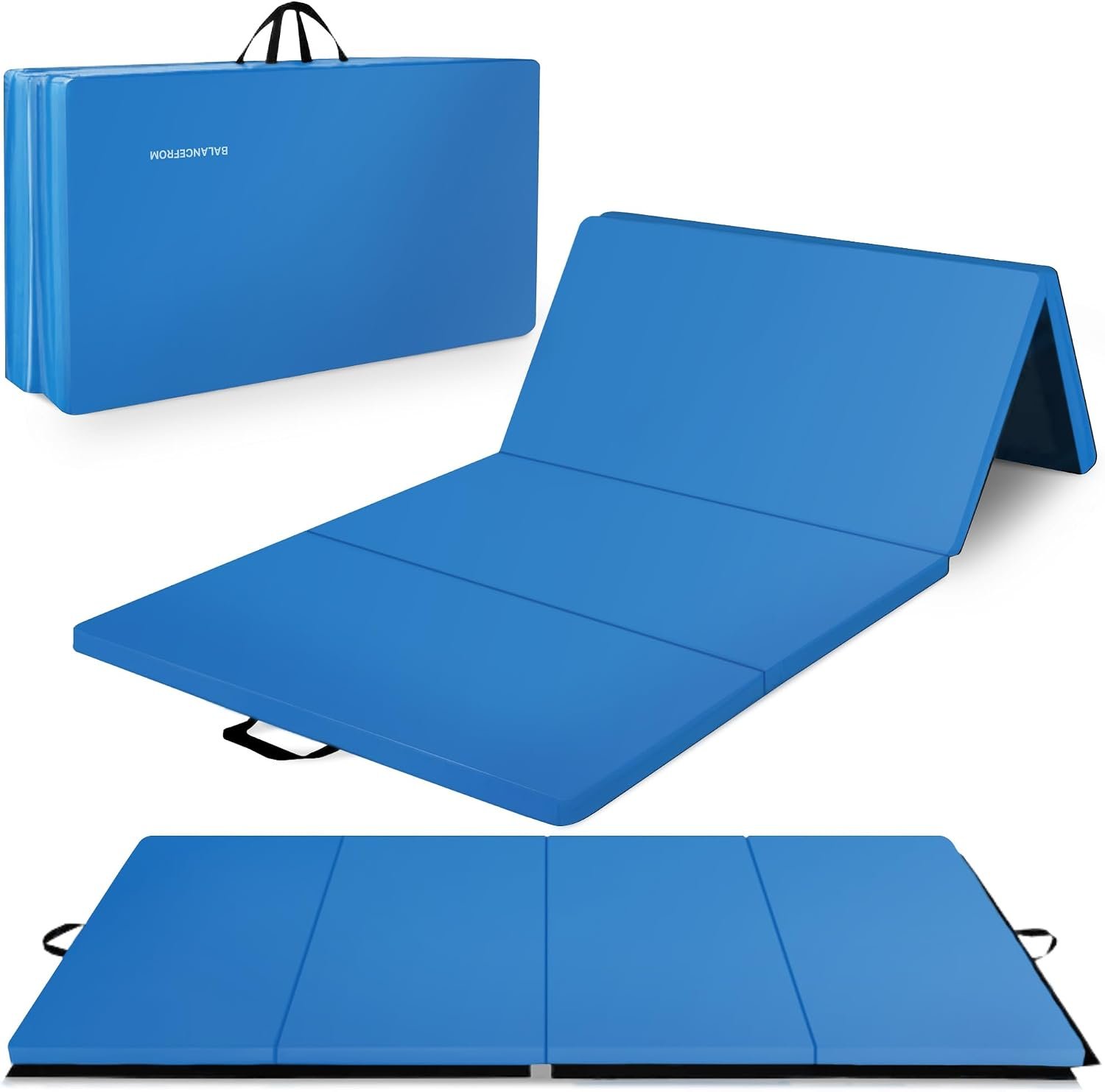 BalanceFrom 10×4 Feet 4-Panel Folding Gymnastics Mat – 2-Inch Thick Pad with Vinyl Surface and Carrying Handles for Tumbling, Yoga, Pilates, Home Workouts, and Martial Arts