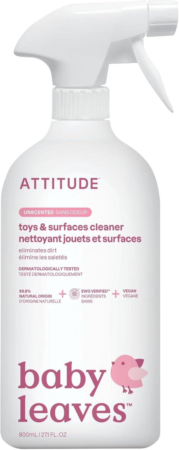 ATTITUDE Baby & Kids Toy Cleaner Spray, EWG Verified, Multi-Surface Cleaner for Toys, High Chairs & Play Areas, Naturally Derived, Vegan, Unscented, 27.1 Fl Oz