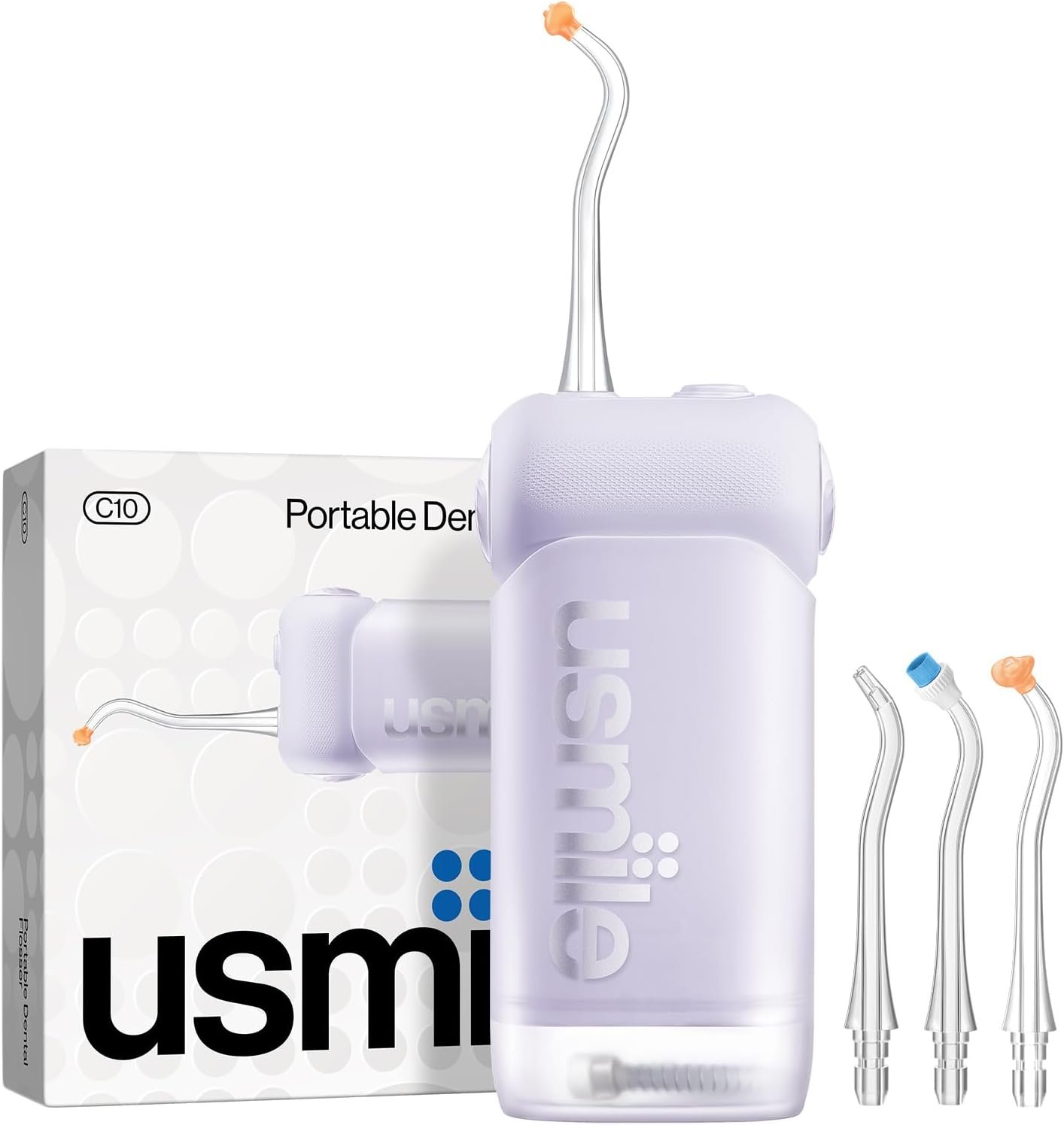 usmile C10 Portable Water Flosser for Travel – 95-Day Battery, 4 Modes, 360° Nozzle, 180ml Tank, IPX7 Waterproof, Dentist-Recommended for Braces, Implants & Sensitive Gums(Purple)