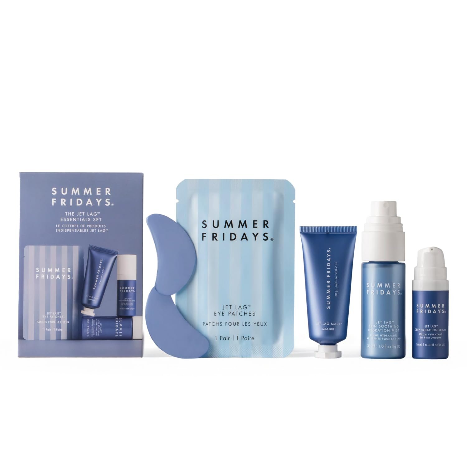 Summer Fridays Jet Lag™ Essentials – Mini Hydrating Skin Care Set With Jet Lag™ Mask, Eye Patches, Deep Hydration Face Serum & Hydration Mist – Travel Size Skincare Kit & Gift Set (4 Count)