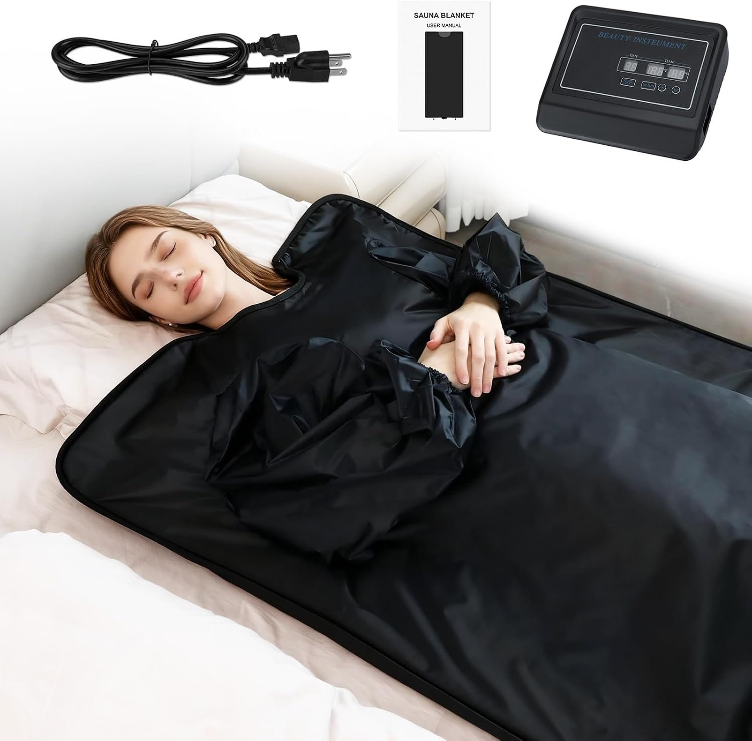 Bitlyle Sauna Blanket with Arm Sleeves for Home Use, Portable Design for Relaxation and Detoxification Highest 176℉