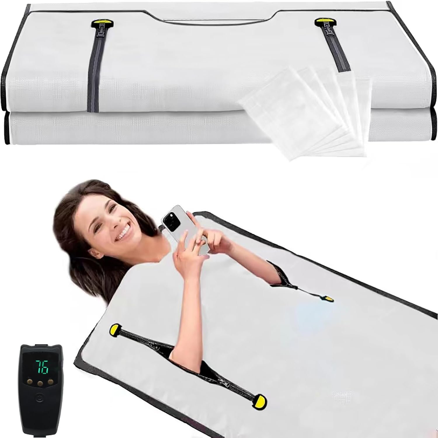 Infrared Sauna Blanket, Upgraded Blanket for Detox, Home Sauna with Remote, Including 5 Pieces Plastic Sheeting for Body Wrap (Silvery)