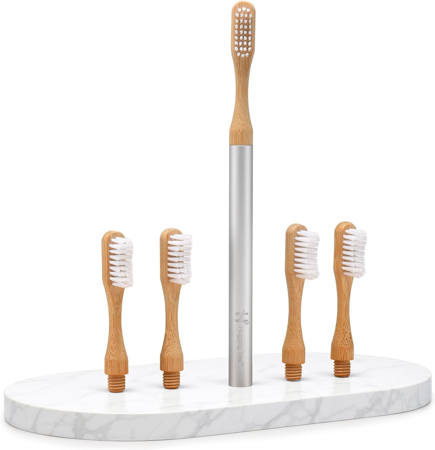 The Solo Toothbrush, Aluminum Handle Bamboo Toothbrush with Replaceable Bamboo Heads, 100% Plant-Based Castor Oil Bristles, No Nylon Bristles, Plastic-Free Handle, Natural Toothbrush for Adults
