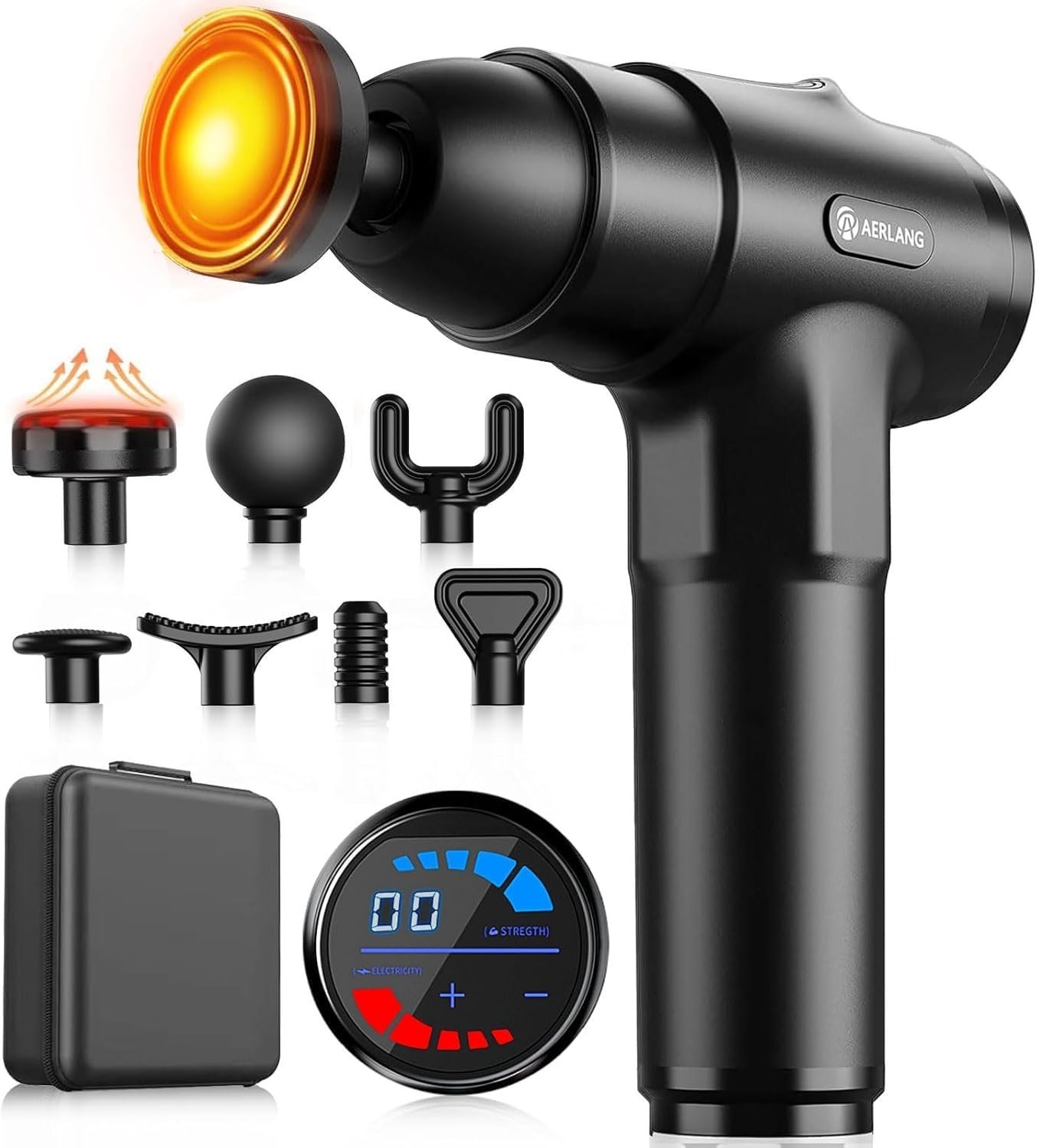 AERLANG Massage Gun with Heat Deep Tissue Back Massager Neck Massager for Pain Relief,Muscle Percussion Massage Gun, Birthday Gifts for Men Women Dad him Handheld Message Gun with 7Heads&Silent | Back Massager for Athletes for Pain Relief Percussion Handheld Massage Gun Birthday Gifts for Him 7Heads&Silent Carrying case