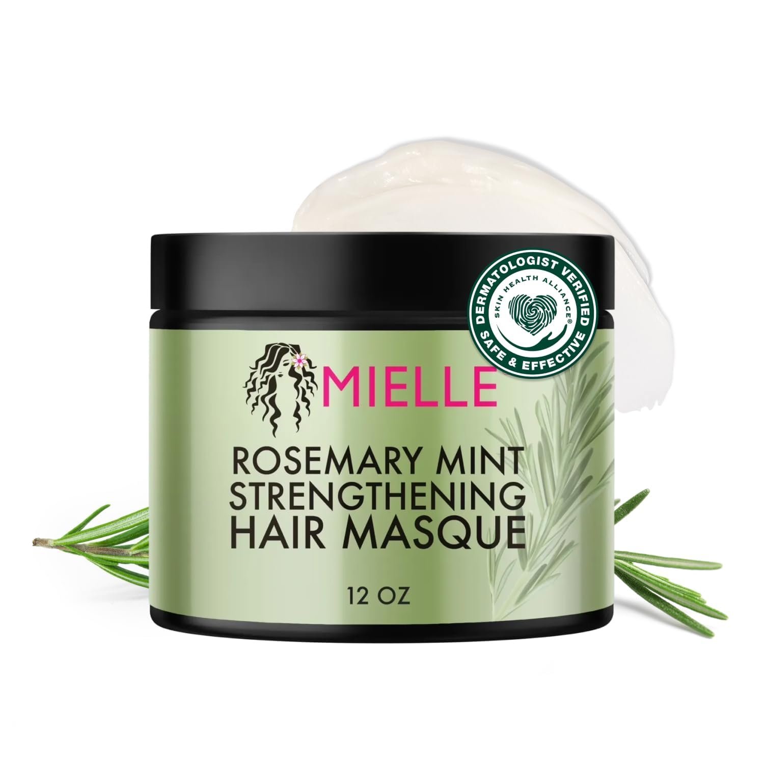 Mielle Organics Rosemary Mint Strengthening Hair Mask, Deep Conditioning Treatment Enriched with Biotin, Honey & Coconut Oil – Helps Encourage Longer, Healthier Strands, 12 Ounce