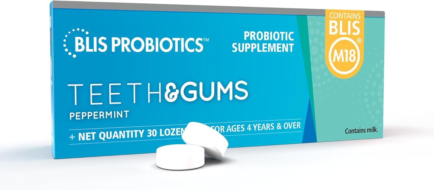 BLIS Teeth & Gums Oral Probiotics M18 Dental Support 30 Peppermint Lozenges | BLIS M18 2.5 Billion CFU, Dental Probiotics, Convenient daily use, Safe, Natural