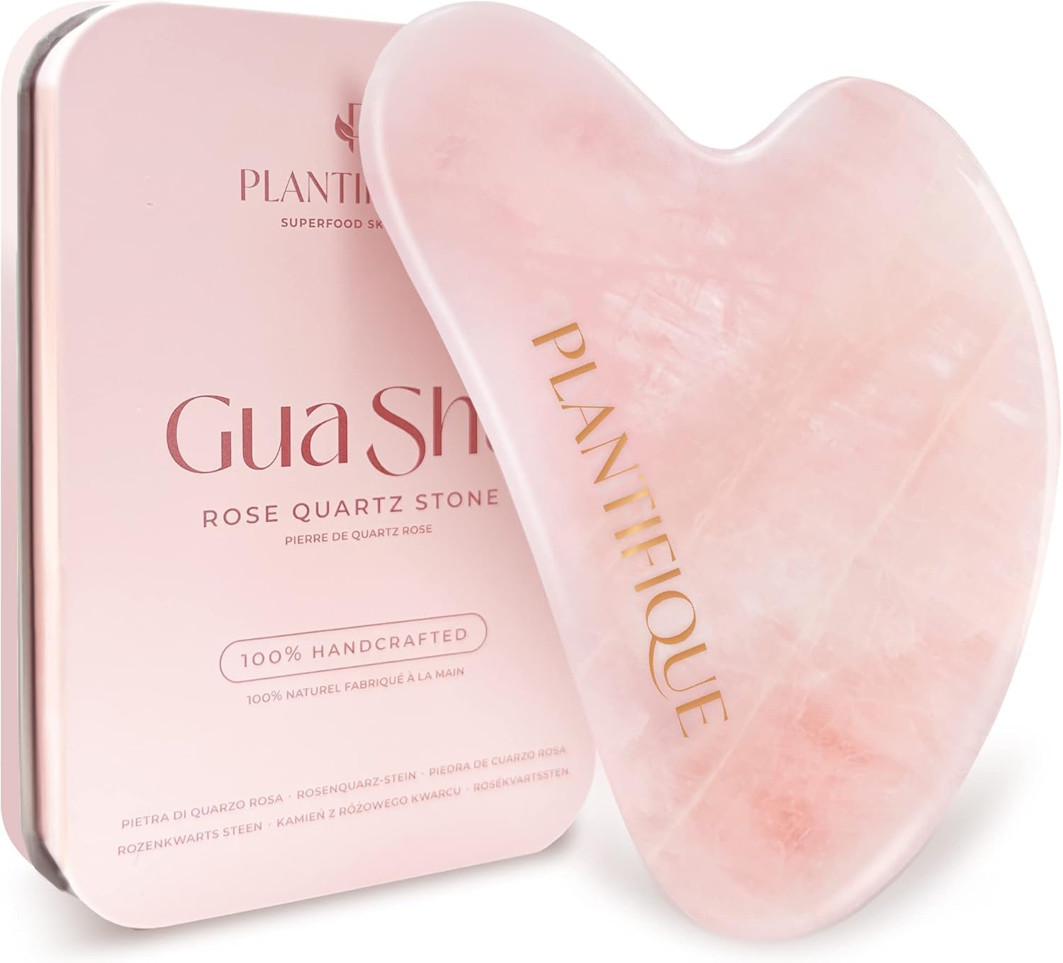 PLANTIFIQUE Rose Quartz Gua Sha Tool – Anti-Aging Face Massager & Jawline Shaper for Skincare Routine – Facial Massage & Skin Care Gift