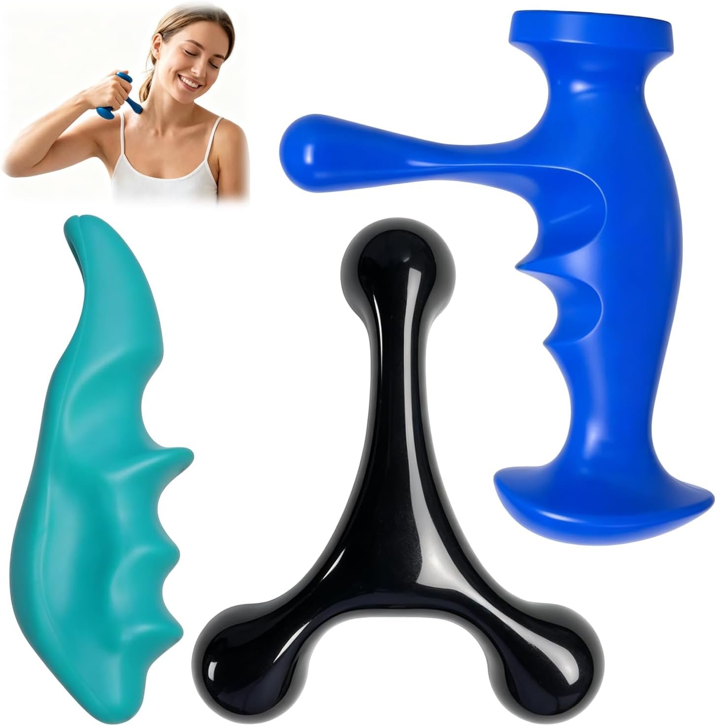 Abnaok Trigger Point Massage Tool for Deep Tissue, 3PCS Fascia Release Tools Set, Thumb Saver Massage Tool for Full Body Pain Relief, with 3-Legged Massage Knobs, Stress Relief