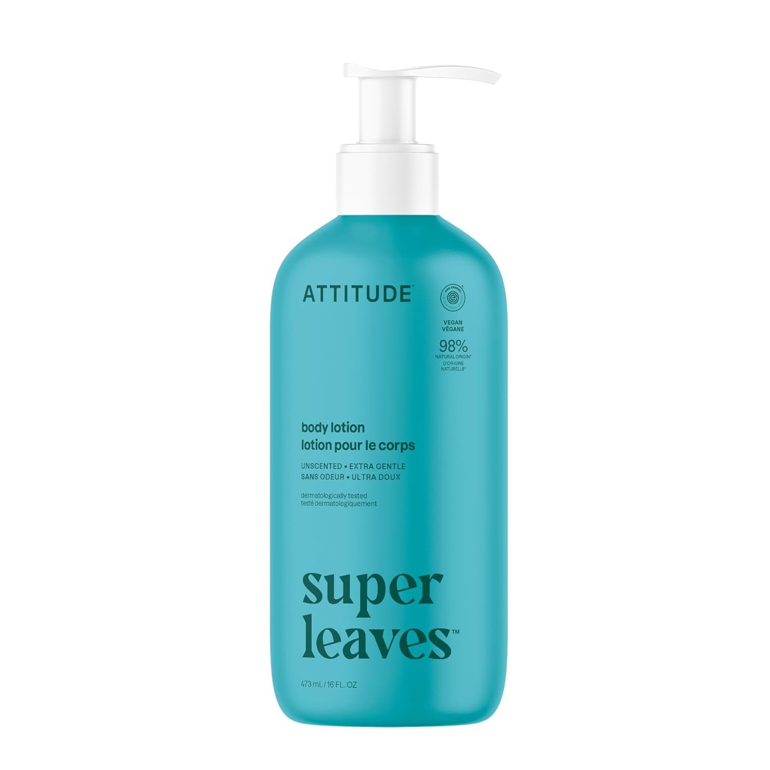 ATTITUDE Body Lotion, EWG Verified Moisturizer, Vegan Skin Care Products, Non-Greasy, Hydrating for Dry Skin, Cruelty Free, Extra Gentle, Unscented, 16 Fl Oz