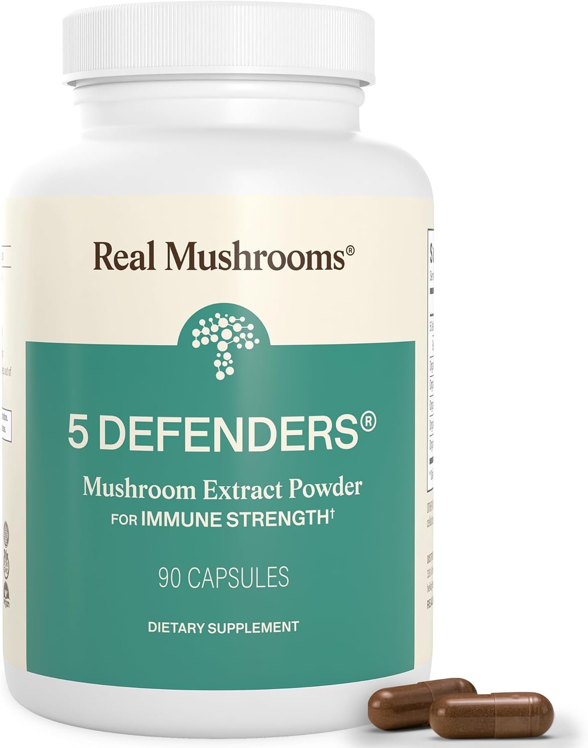 Real Mushrooms 5 Defenders – Adaptogenic Mushrooms Complex with Chaga, Reishi, Turkey Tail, Maitake & Shiitake for Wellness Support – Mushroom Beta Glucan Capsules – 90 Count
