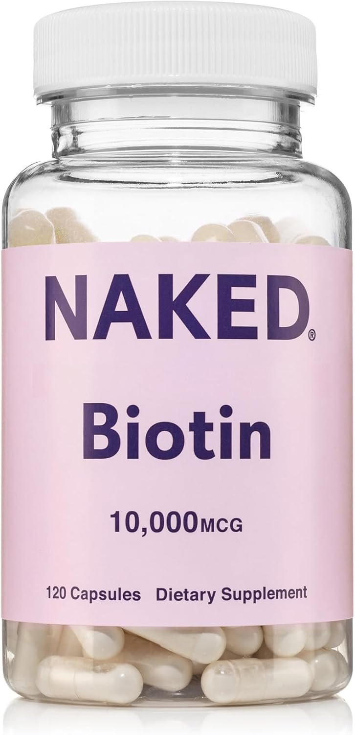 NAKED Biotin 10,000mcg – Max Strength Vitamin B7 Supplement for Healthy Hair, Skin & Nails Support – Non-GMO, Gluten-Free, Vegan – Supports Keratin Production – 120 Capsules