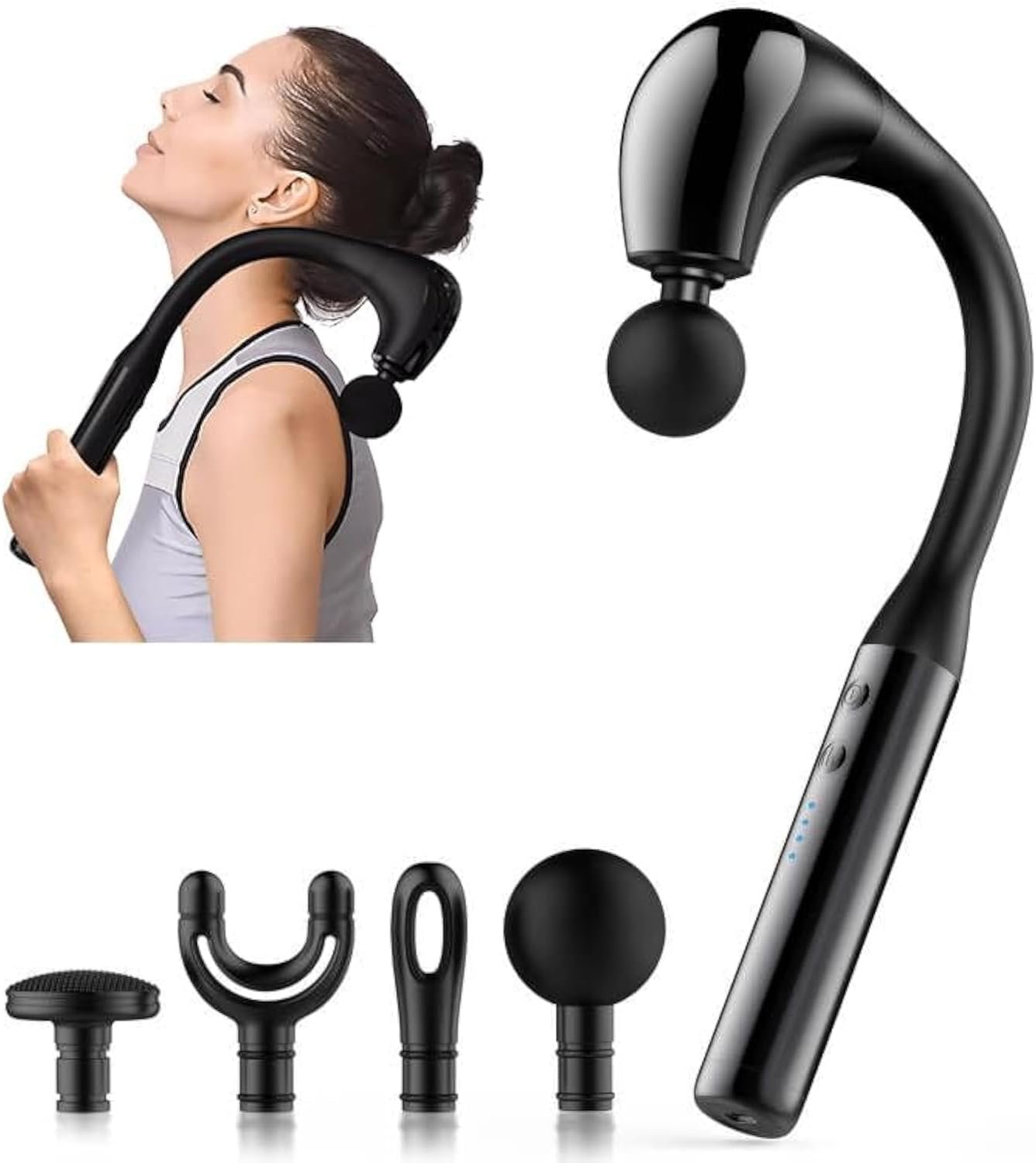Fronnor Massage Gun Deep Tissue with Extended Handle Revolutionary U-Shaped Back Massager Body Massager for Neck,Shoulder,Leg