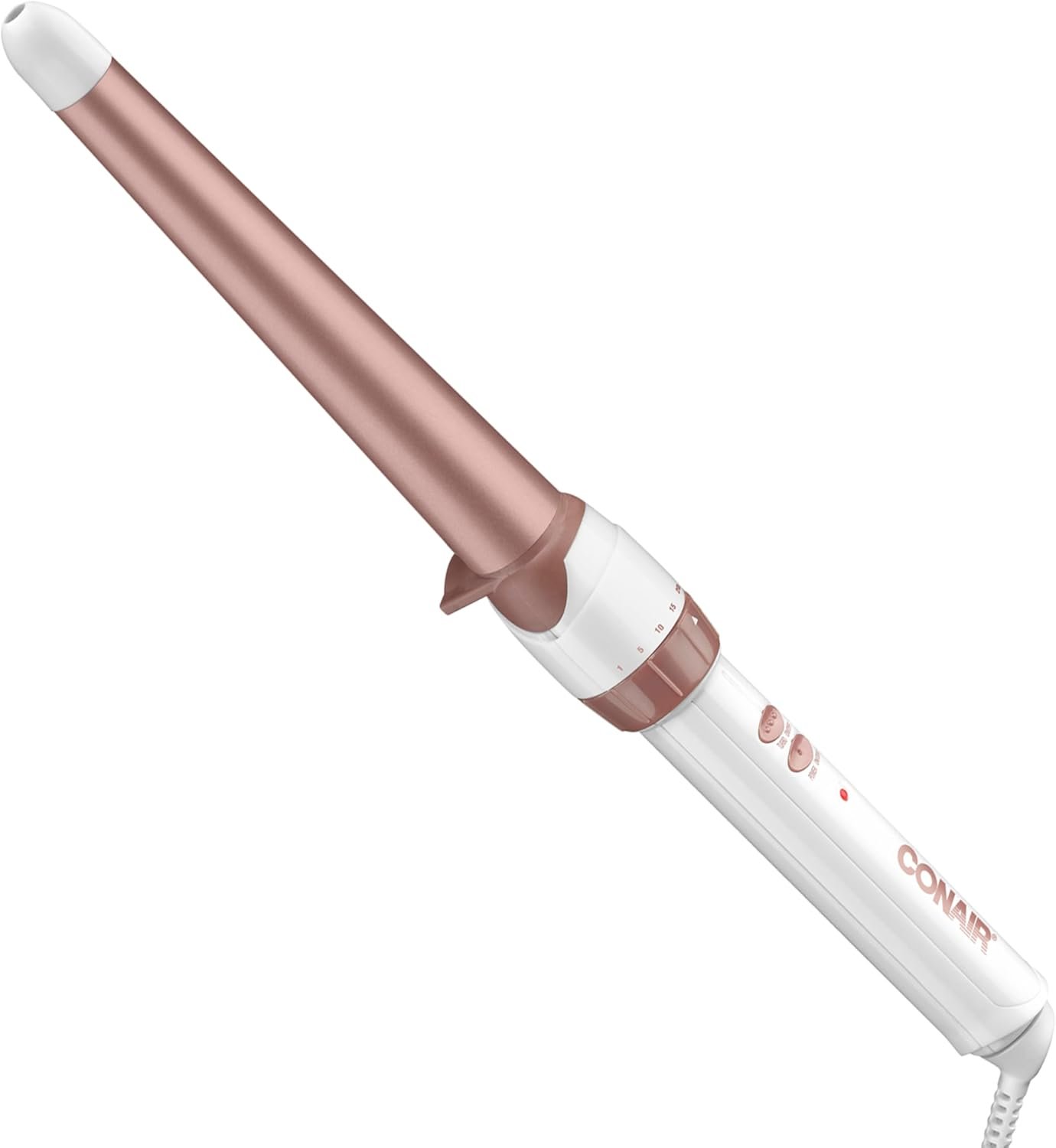 Conair Double Ceramic Tapered Curling Wand, Hair Wand Tapers 1¼ Inch to ¾ Inch to Produce Beachy Waves, 30 Heat Settings, For All Hair Types and Textures, White