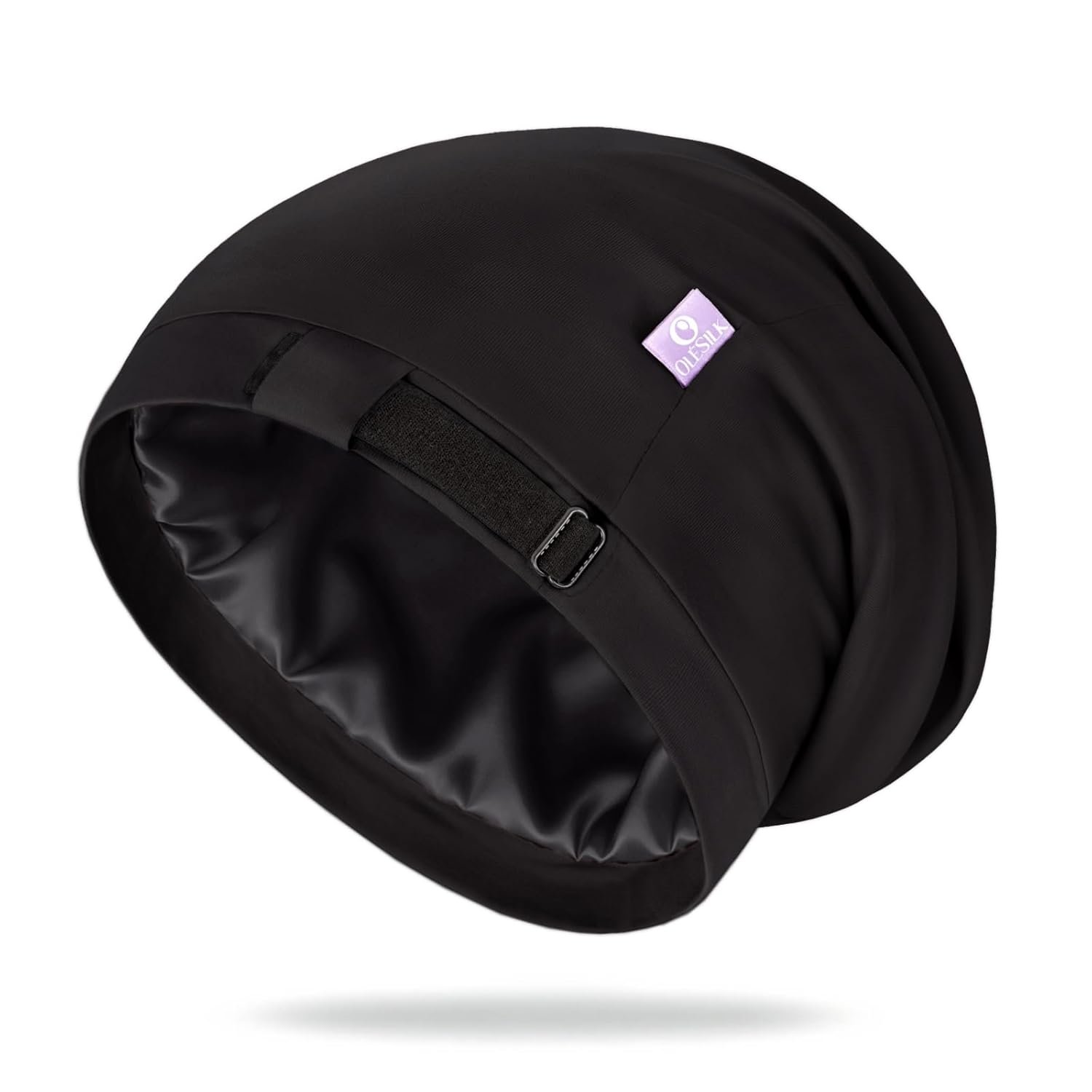 OLESILK Silk-Bonnet for Curly Hair, Silk Hair Bonnet for Sleeping, Unisex, Medium, Black