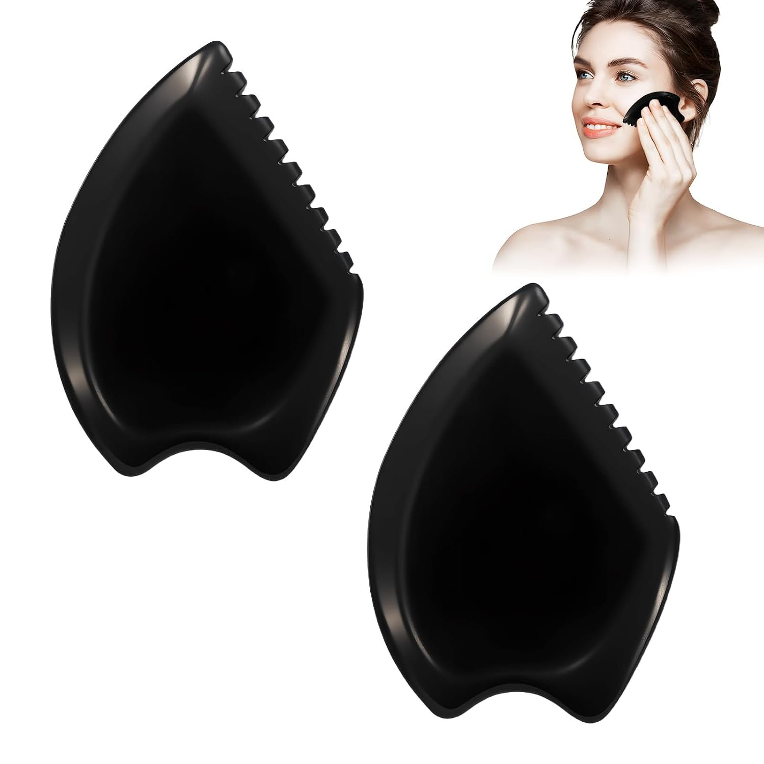 Gua Sha Facial Massage Tool – Black Jade Bian Stone Face & Body Massager for Wellness, Relaxation, Neck/Shoulder/Back/Leg Massage, Natural Stone Skin Care Tool
