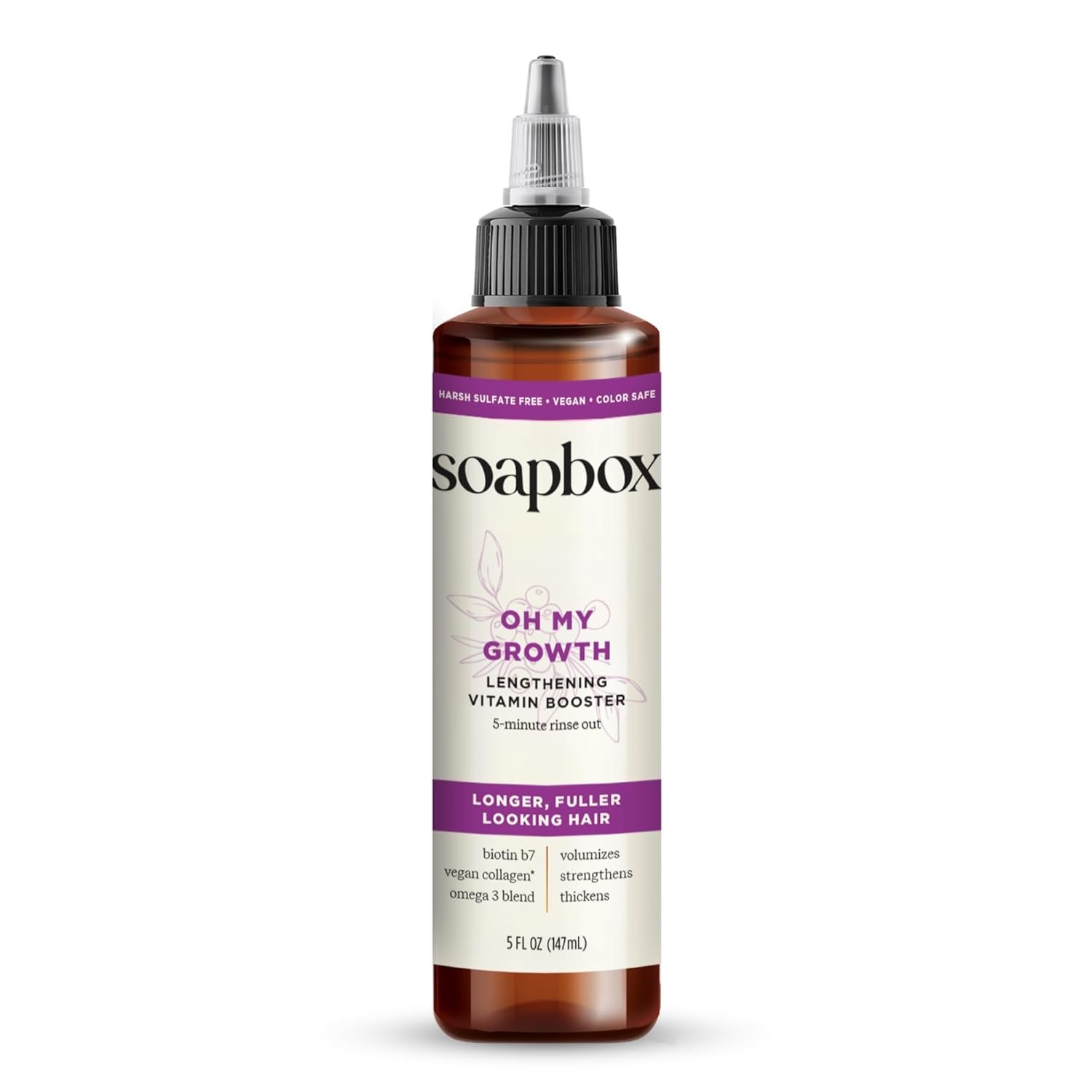 Soapbox Oh My Growth, Lengthening Vitamin Booster Hair Treatment – Leaves Hair Thicker, Fuller, Stronger & Healthier – Lightweight 5-Minute Treatment with Biotin, Vegan Collagen & Vitamin C – 5oz