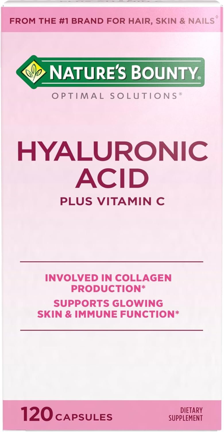 Nature’s Bounty Vitamin C and Hyaluronic Acid Supplement, Supports Glowing Skin, Immune Function & Collagen Production, 120 Capsules – 60 Day Supply, Optimal Solutions Supplements for Skin Health