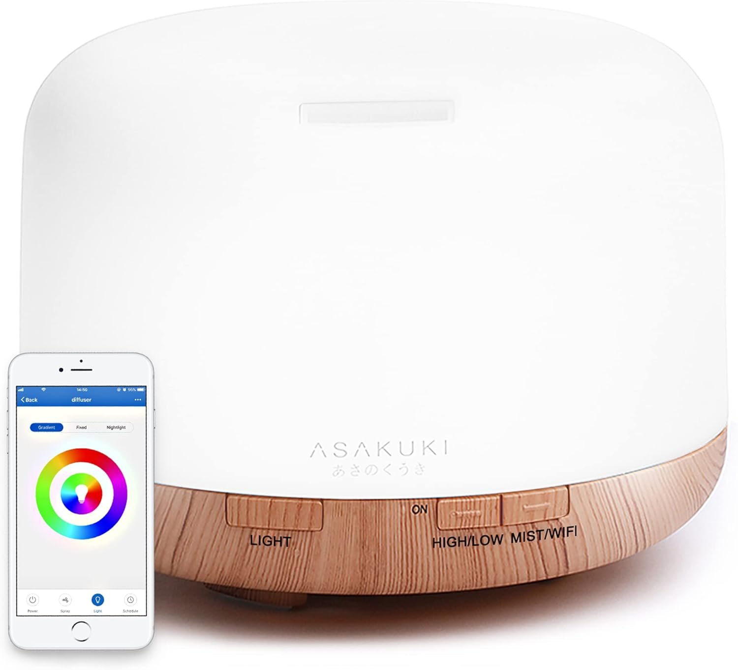 ASAKUKI Smart Wi-Fi Essential Oil Diffuser, App and Voice Control Compatible with Alexa, 500ml Aromatherapy Humidifier for Relaxing Atmosphere in Home Office Bedroom (Light Brown)