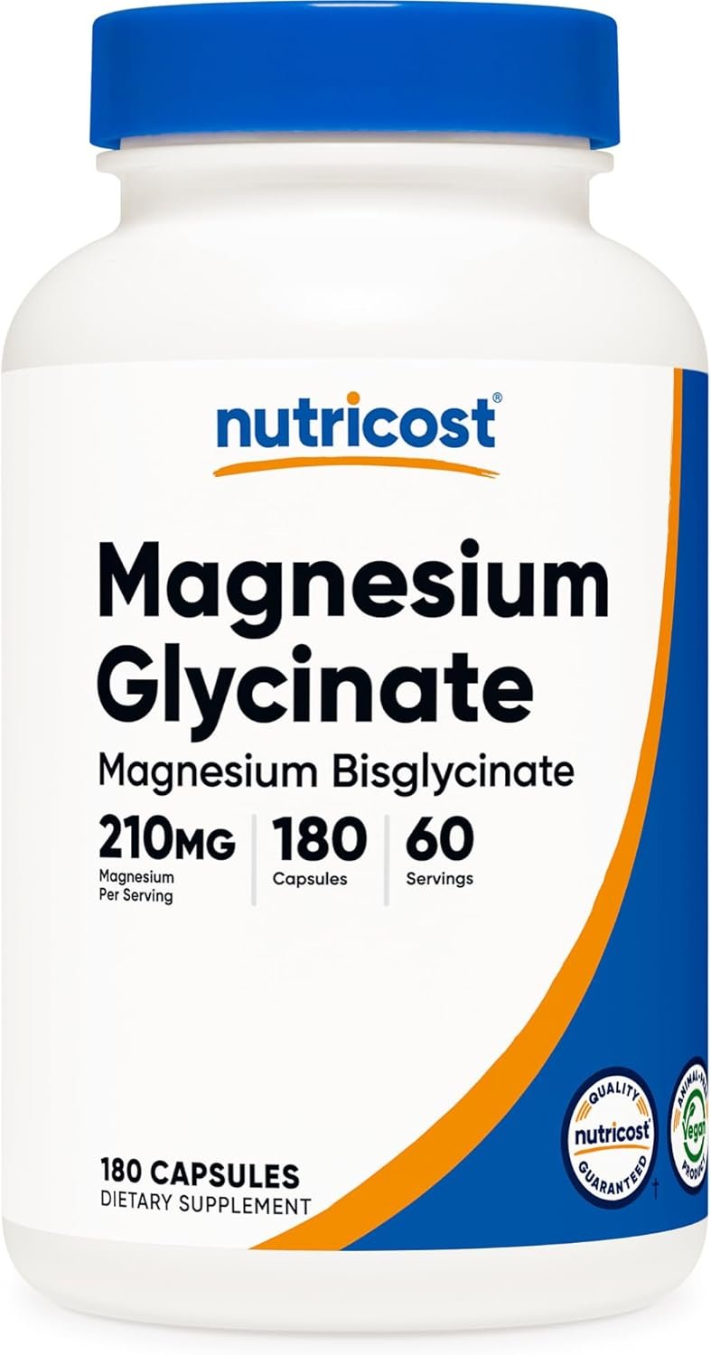 Nutricost Magnesium Glycinate Capsules (180 Capsules, 210 mg Per Serving) – Magnesium Glycinate Supplement for Gentle Absorption