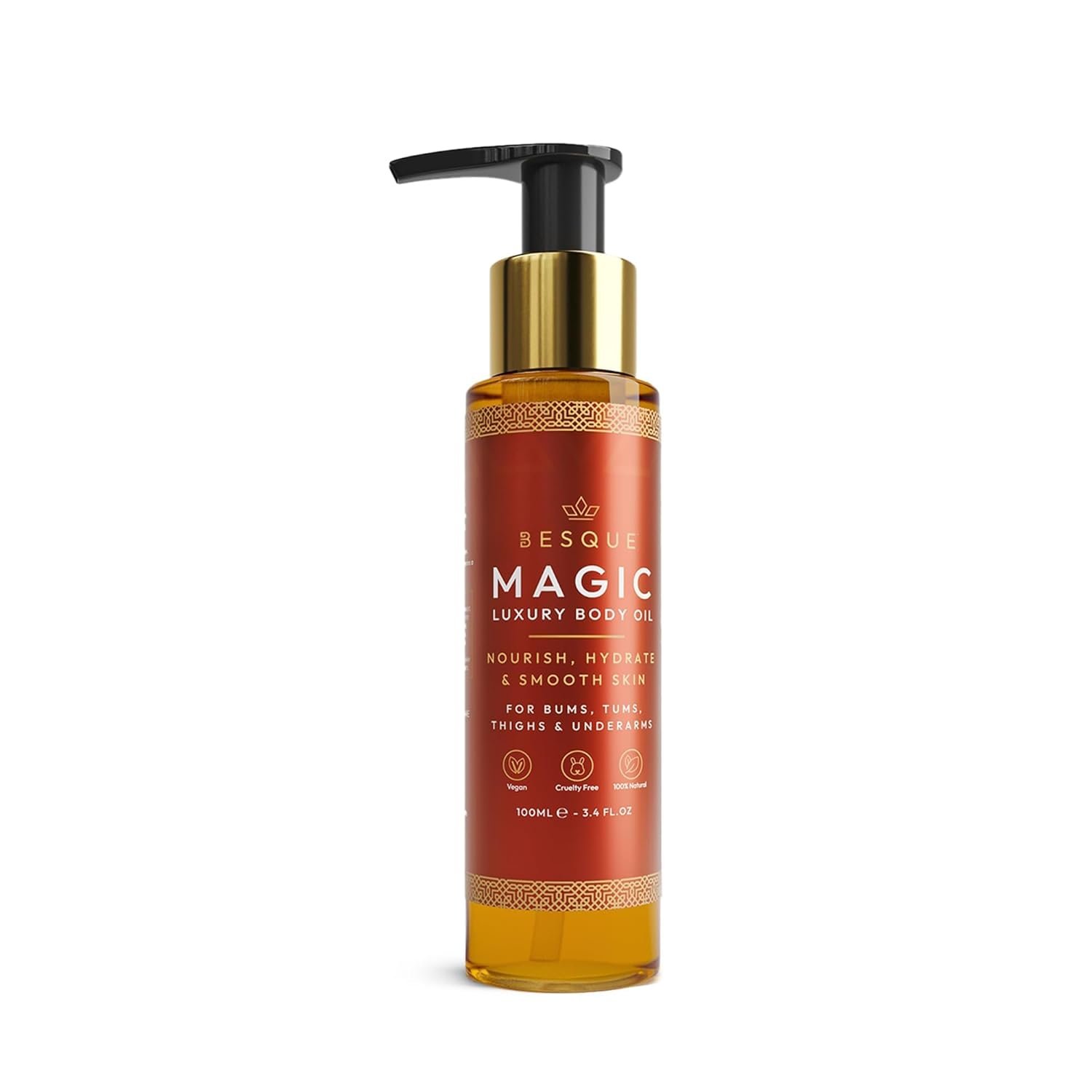 Besque Original Magic Body Oil, 3.4 FL OZ, After Shower Body Oil For Women, Hydrating Skin Care For Full Body That Plumps, Tightens, & Firms Skin With Natural Ingredients, Made In UK – Pack of 1