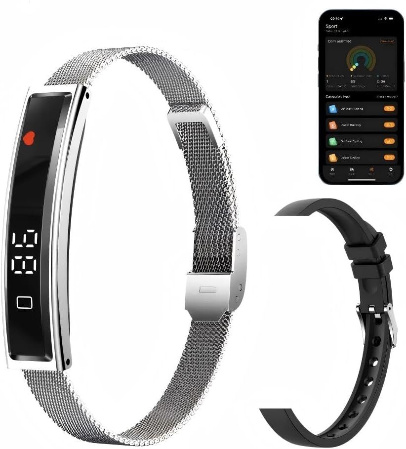 Health Smart Bracelet,Fitness Tracker with Heart Rate, Sleep Monitoring, Blood Oxygen, Step Counting for iOS and Android, No Subscription Fee, Waterproof(Silver)