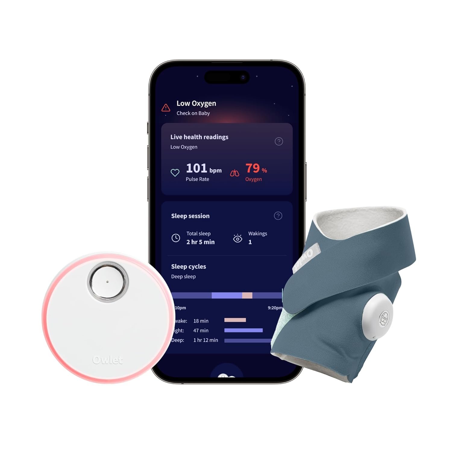 Owlet Dream Sock Smart Wearable Baby Monitor Tracks Heart Rate & Oxygen in Real Time Parents Receive Alerts, Sleep Insights & More via App – Bedtime Blue