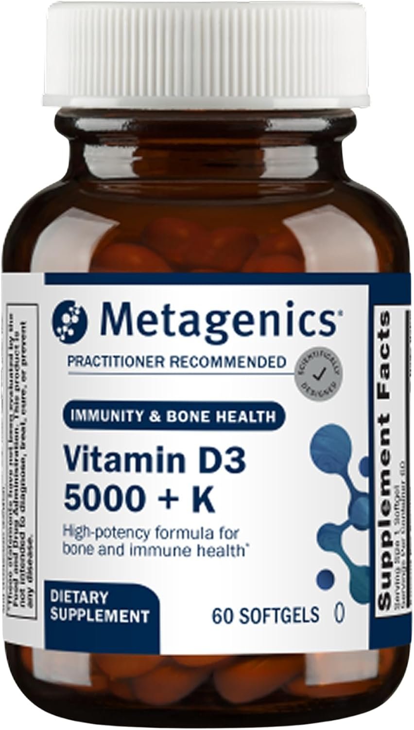 Metagenics Vitamin D3 and Vitamin K2 5,000 IU with MK-7- Vitamin D3 with K2 for Immune Support, Bone & Heart Health-Non-GMO, Gluten-Free-60 Softgels