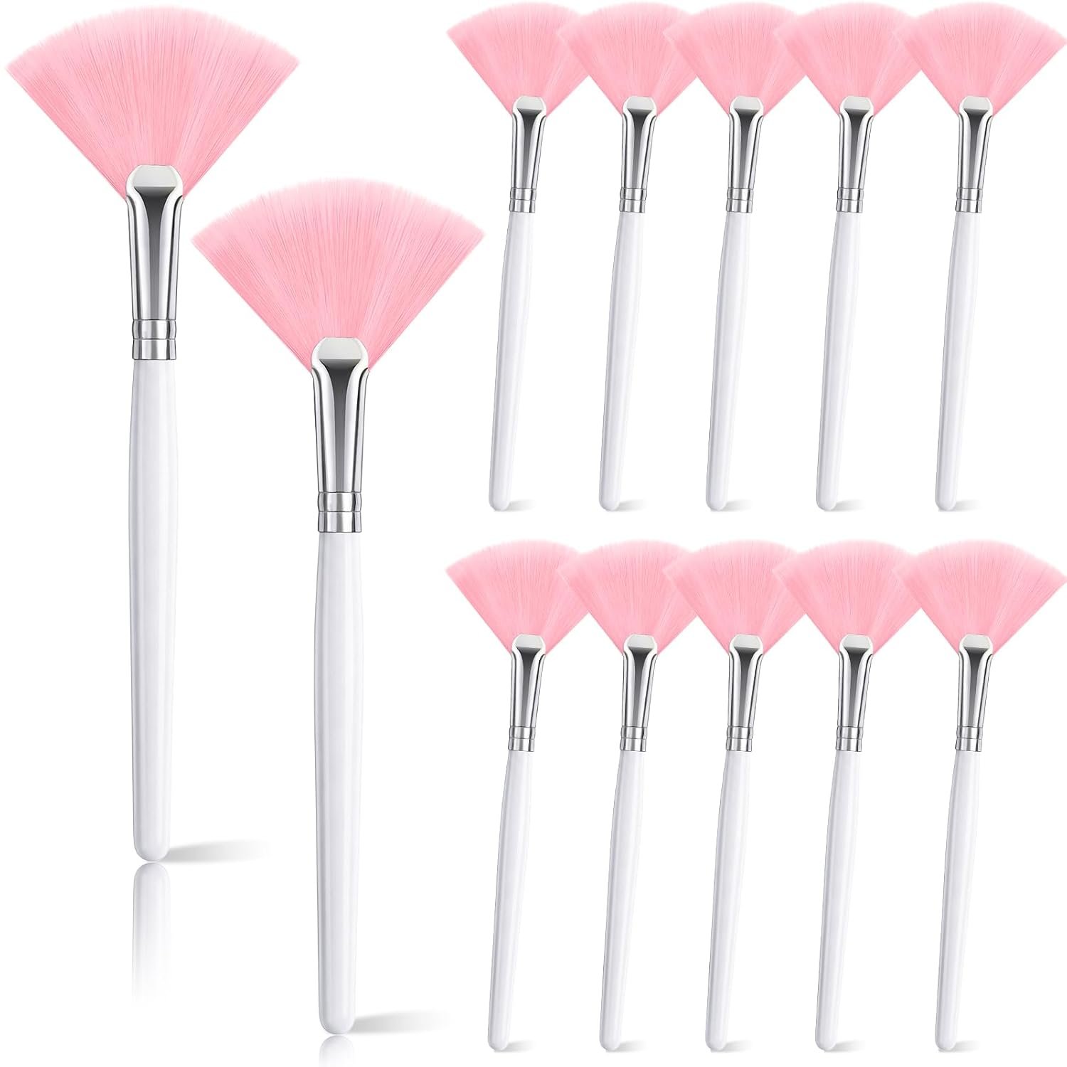 12 Pcs Facial Brushes& Esthetician Brush， Soft Fan Brushes for Face Mask Applicator， Brushes Makeup Tool，Gentle Facial Mask Brush for Sensitive Skin,for Spa and Home Use(Pink)