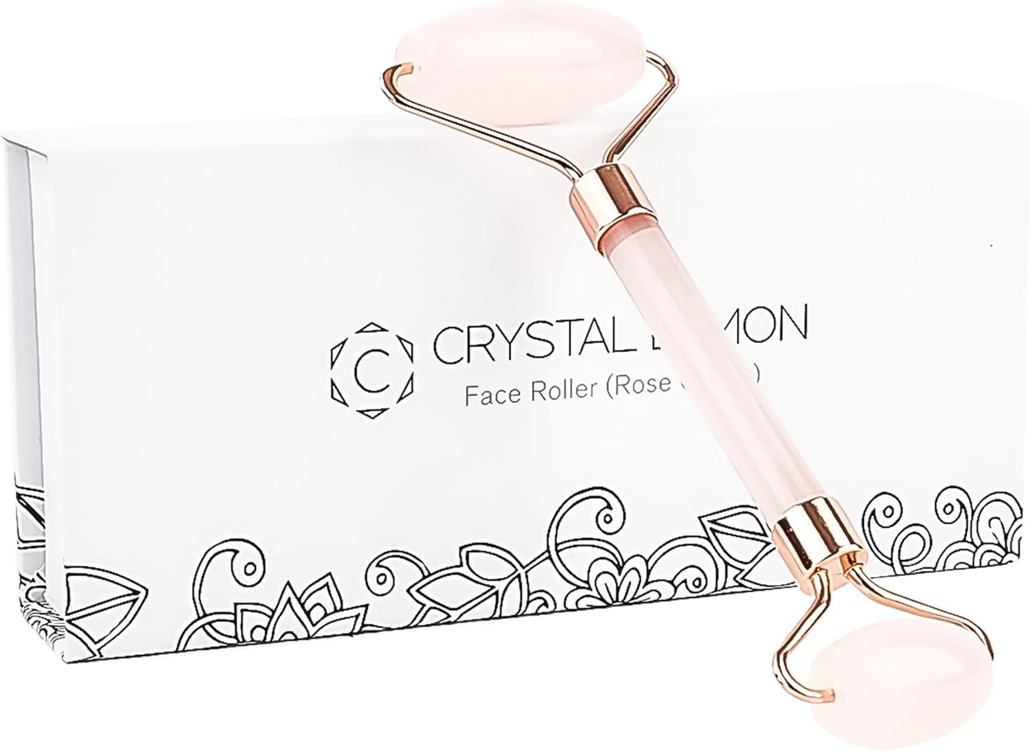 C CRYSTAL LEMON Rose Quartz Facial Roller for Face and Neck, Dual-End Natural Stone Face Roller, Cooling Massage Tool for Puffiness Appearance, Smooth Rolling Skincare Accessory
