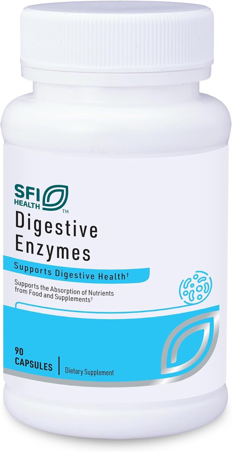 Klaire Labs SFI Health Digestive Enzymes – Gut Health Supplements with Amylase, Protease, Lactase, Cellulase & Lipase Enzymes for Digestion – Supports Occasional Bloating & Gas (90 Capsules)