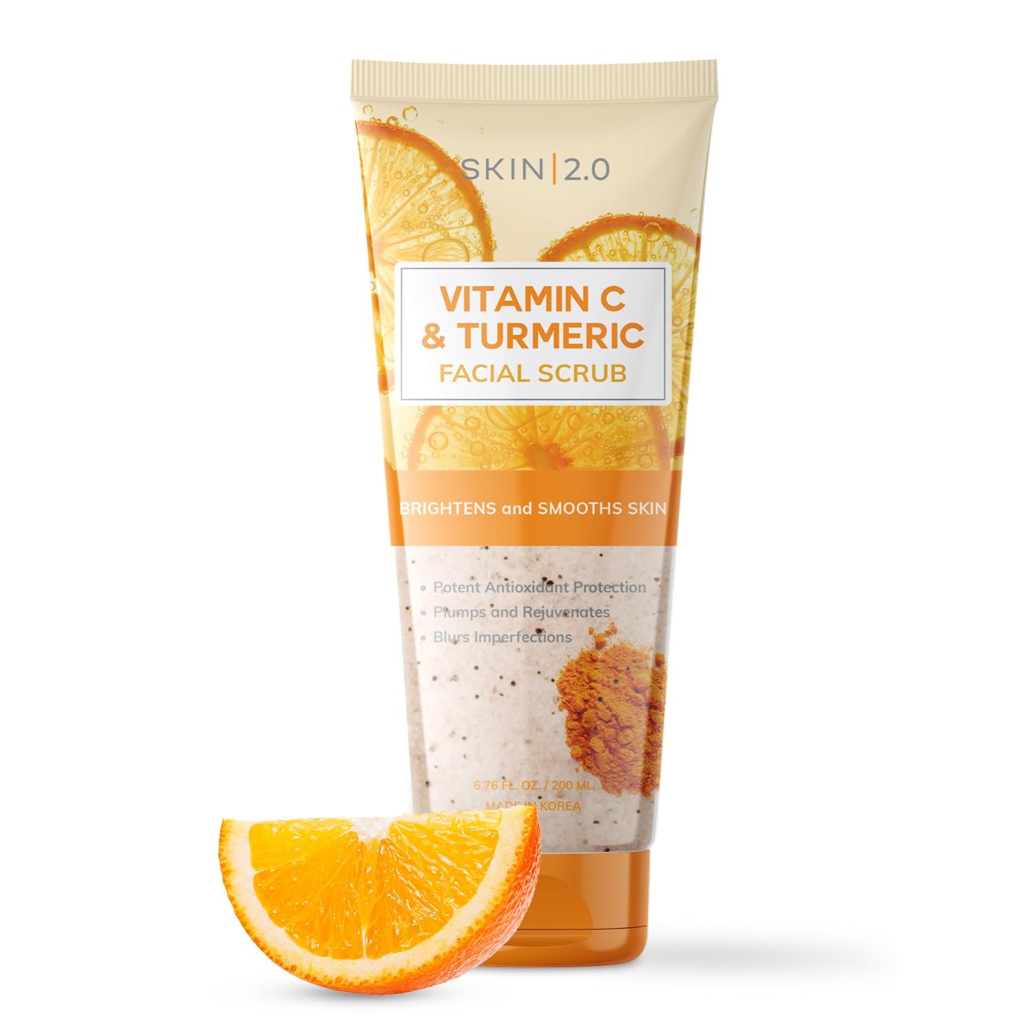 Skin 2.0 Vitamin C & Turmeric Face Scrub – Dermatologist Tested, Gentle Exfoliating, Brightening, Hydrating, Anti-Aging, Clean Beauty, Cruelty-Free Korean Skincare, All Skin Types – 6.76 Fl Oz / 200ML