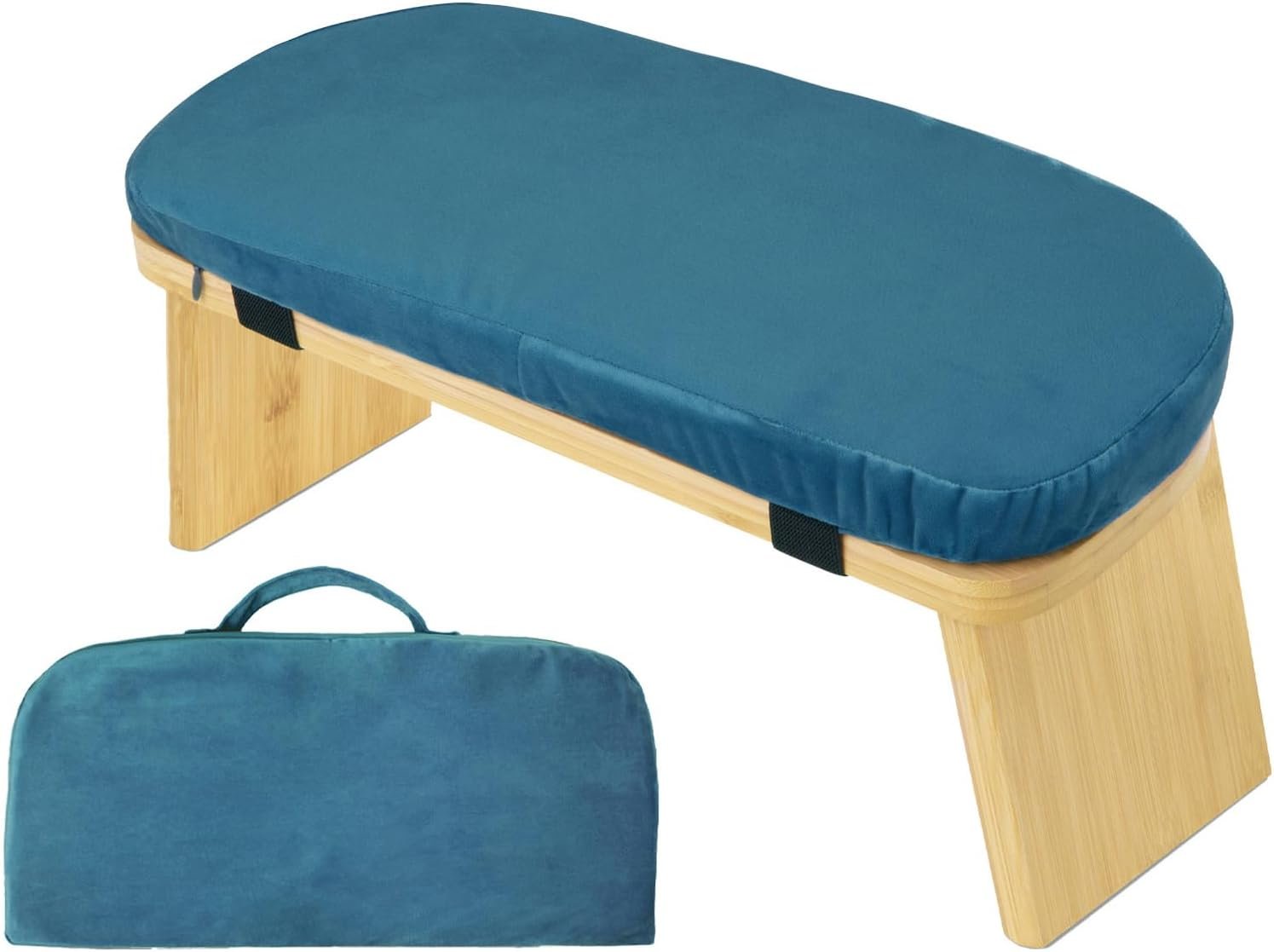 Natural Beech Wood Yoga Bench, Ergonomic Design for Kneeling, Meditation, Pilates, FSC Certified (Blue)