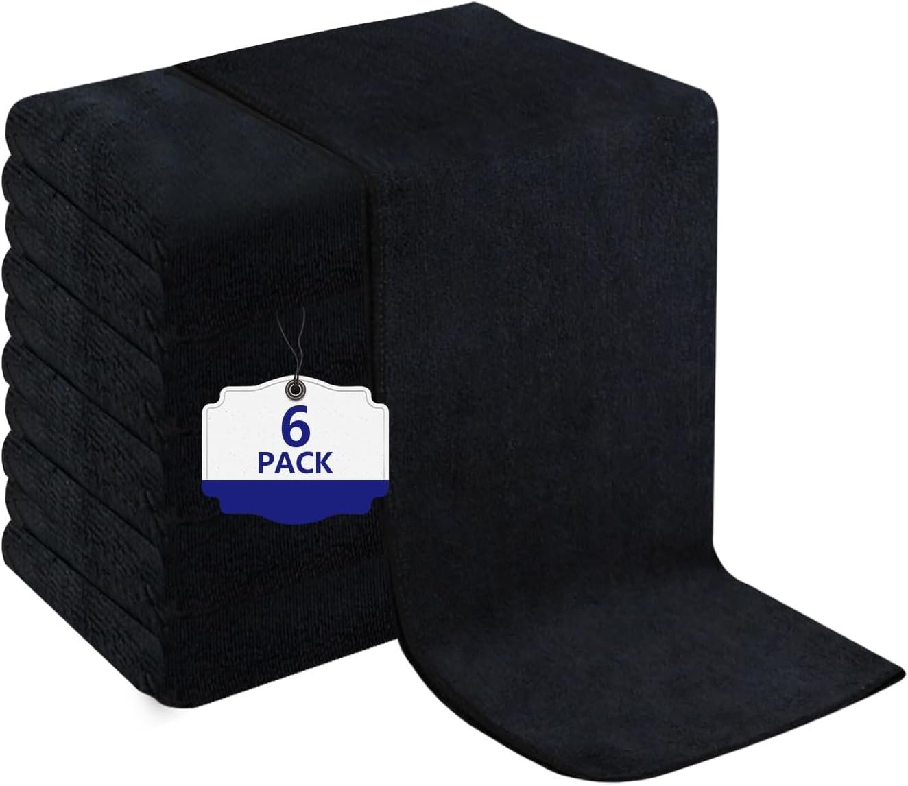Puomue 6 Pack Black Salon Towels, Super Soft and Absorbent Microfiber Hair Towel for Salon, Bath, Spa, Pool and Home, 27 inch X 16 inch, Black