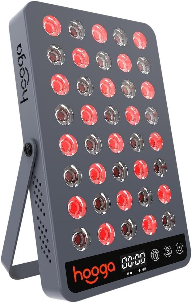 Hooga Red Light Therapy Panel Device – 660nm Red & 850nm Near Infrared Light Therapy, LED Light Therapy Lamp for Face & Body, 40 LEDs, Timer, Adjustable Stand – HG200