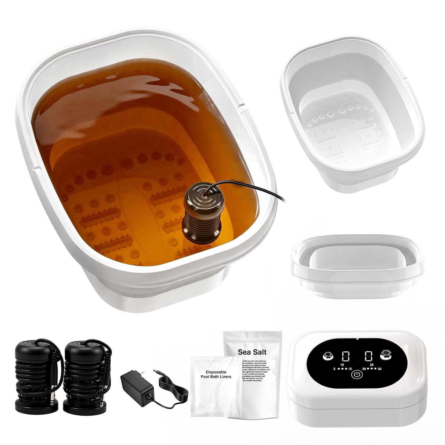 Ionic Foot Bath Detox Machine,Foot Detox Foot Bath Soak Tub with 2 Arrays,80 Disposable Liners,Detox Sea Salt,Folding Foot Spa Bucket,Home Salon-Level Foot Soaking Tub