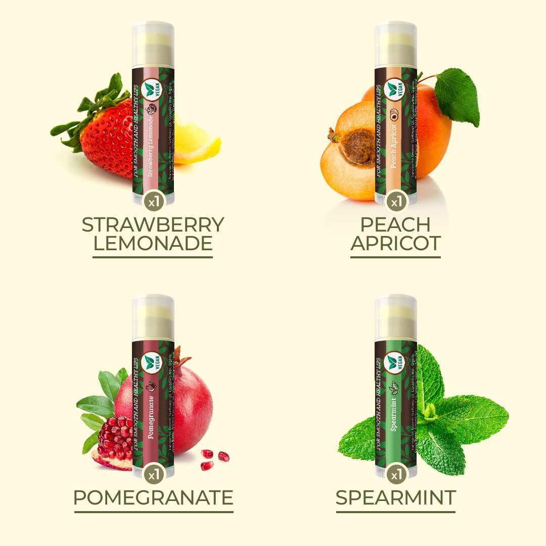 Earth’s Daughter Vegan Lip Balm 4-pack, Beeswax Free Lip Balm, Natural, Organic Flavors – Assorted Flavors, Plant Based Vegan Chapstick, Moisturizer