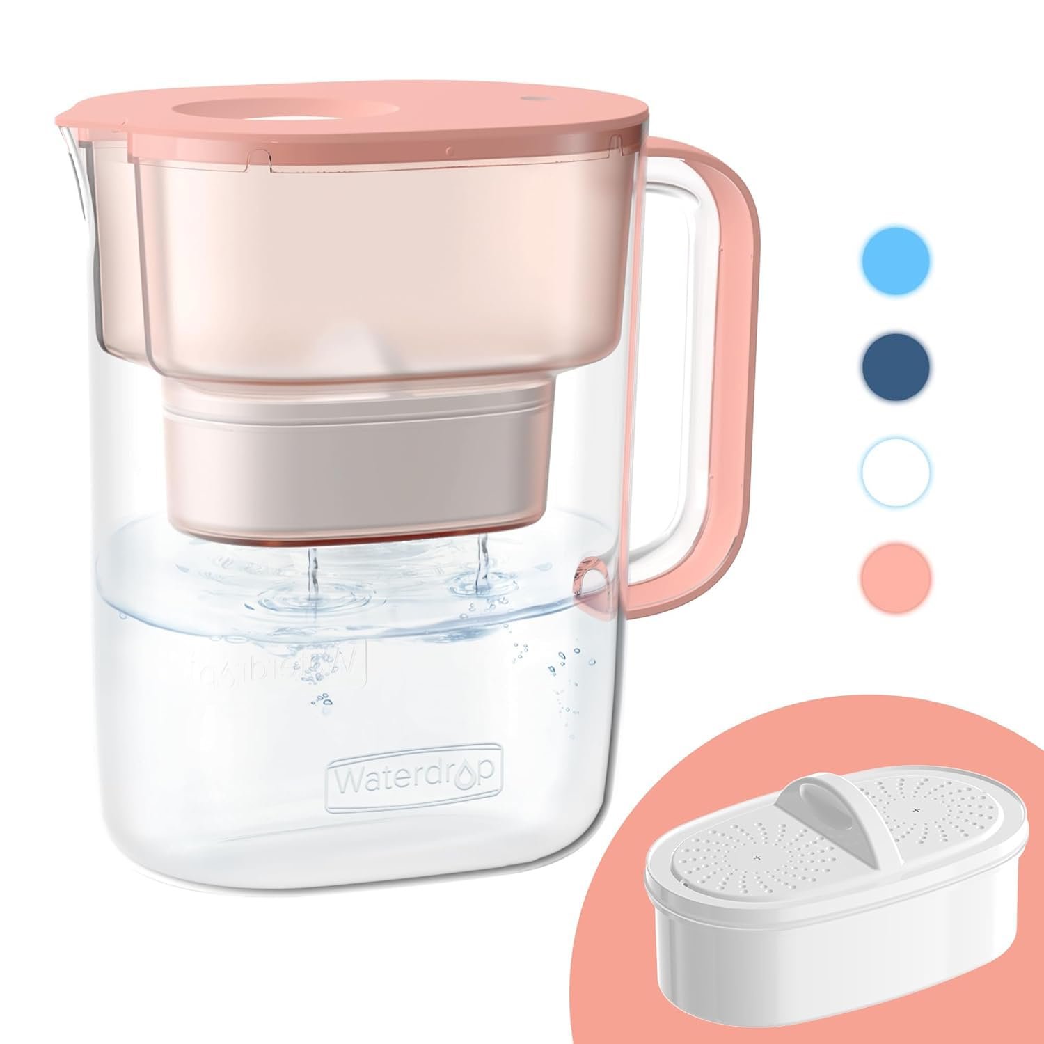 Waterdrop PT-07R Water Filter Pitcher, 10-Cup, NSF Certified, 200-Gallon Long-Life Filter, Improves Coffee & Tea Taste, Reduces PFOA/PFOS and Chlorine, 5X Longer Filter Life, Pink